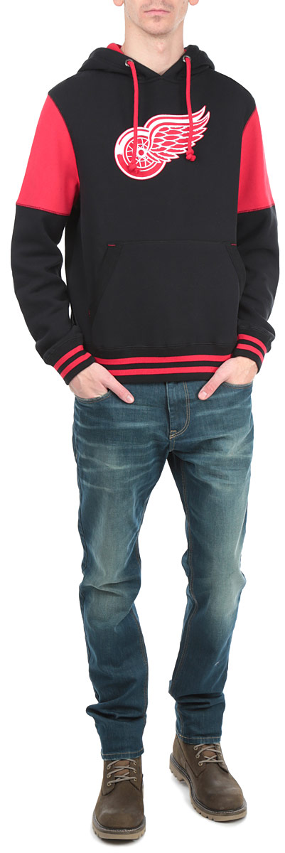 Толстовка мужская NHL Detroit Red Wings, цвет: черный, красный. 35320. Размер XXL (54)35320 Толстовка мужская NHL Detroit Red Wings, цвет: черный, красный. 35320. Размер XXL (54)35320Теплая толстовка NHL Detroit Red Wings, изготовленная из высококачественного хлопкового материала с добавлением полиэстера, необычайно мягкая и приятная на ощупь, не сковывает движения, обеспечивая наибольший комфорт. Лицевая сторона гладкая, а изнаночная - с мягким теплым начесом.Толстовка с капюшоном на кулиске спереди имеет вместительный карман-кенгуру. На груди модель оформлена аппликацией в виде эмблемы хоккейного клуба Detroit Red Wings. Толстовка имеет широкую мягкую резинку по низу, что предотвращает проникновение холодного воздуха, и длинные рукава с широкими эластичными манжетами, не стягивающими запястья. Эта модная и в то же время комфортная толстовка отличный вариант, как для активного отдыха, так и для занятий спортом!