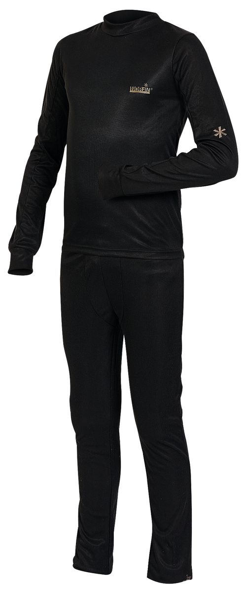 Комплект термобелья для мальчика Norfin Junior Thermo Line: футболка с длинным рукавом, брюки, цвет: черный. 308101. Размер 164308101 Комплект термобелья для мальчика Norfin Junior Thermo Line: футболка с длинным рукавом, брюки, цвет: черный. 308101. Размер 164308101Детский комплект термобелья Norfin Junior Thermo Line, состоящий из футболки с длинным рукавом и брюк, изготовлен из высококачественного материала -100% полиэстера, он идеально подойдет для ребенка в прохладную погоду.Футболка с длинными рукавами-реглан и круглым вырезом горловины дополненаудлиненной спинкой и оформлена небольшими вышивками. Рукава дополнены широкими трикотажными манжетами. Брюки прямого покроя на талии имеют широкую эластичную резинку, регулируемую шнурком. Ниш штанин дополнен широкими трикотажными манжетами. В таком комплекте термобелья вашему ребенку будет тепло и комфортно.