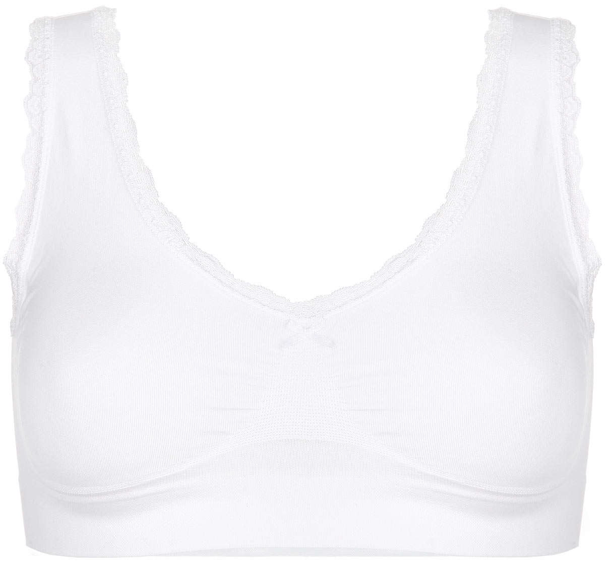 Топ-бра Intimidea Bra Pizzo, цвет: Bianco (белый). 110598. Размер XXL (52/54)110598 Топ-бра Intimidea Bra Pizzo, цвет: Bianco (белый). 110598. Размер XXL (52/54)110598Моделирующий топ-бра Intimidea Bra Pizzo, выполненный из полиамида с добавлением эластана, идеально подойдет для активного отдыха и занятий фитнесом. Материал хорошо тянется, очень мягкий и приятный на ощупь.Топ на широких бретелях с V-образным вырезом горловины прекрасно повторяет контуры тела и не сковывает движений. Спереди модели предусмотрена усиленная вставка, обеспечивающая естественную поддержку. На спинке имеется вставка, представляющая собой моделирующую ленту. Нижний край изделия дополнен комфортной эластичной резинкой. Изделие декорировано элегантным кружевом.Такая модель подарит вам экстра-комфорт в течение дня и станет отличным дополнением к вашему гардеробу.