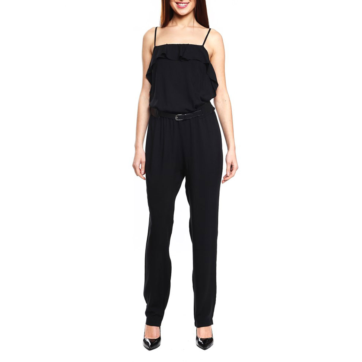 Комбинезон женский Topsandtops, цвет: черный. 71176-141207T black. Размер 36 (42)71176-141207T black Комбинезон женский Topsandtops, цвет: черный. 71176-141207T black. Размер 36 (42)71176-141207T blackМодный женский комбинезон Topsandtops выполнен из высококачественного материала лаконичного цвета. Модель прямого кроя с резинкой на талии, на тонких регулируемых бретельках. Изделие с круглым вырезом горловины и прямыми свободными брючинами на поясе дополнено текстильным ремнем-резинкой с металлической пряжкой. На груди изделие декорировано широкой оборкой. Модель подчеркнет все достоинства вашей фигуры. Элегантный комбинезон - отличный выбор как на каждый день, так и для создания эффектного вечернего образа.