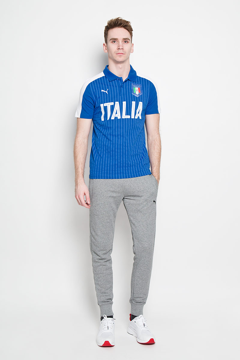 Поло мужское Puma FIGC Italia Fanwear, цвет: синий. 749104011. Размер L (50)749104011 Поло мужское Puma FIGC Italia Fanwear, цвет: синий. 749104011. Размер L (50)749104011Стильная мужская футболка-поло Puma FIGC Italia Fanwear , изготовленная из высококачественного натурального хлопка, обладает высокой теплопроводностью, воздухопроницаемостью и гигроскопичностью, позволяет коже дышать.Модель с короткими рукавами и отложным воротником - идеальный вариант для создания оригинального современного образа. Сверху футболка-поло застегивается на 2 пуговицы. Футболка-поло оформлена крупной надписью Italia и логотипом FIGC.Такая модель подарит вам комфорт в течение всего дня и послужит замечательным дополнением к вашему гардеробу.