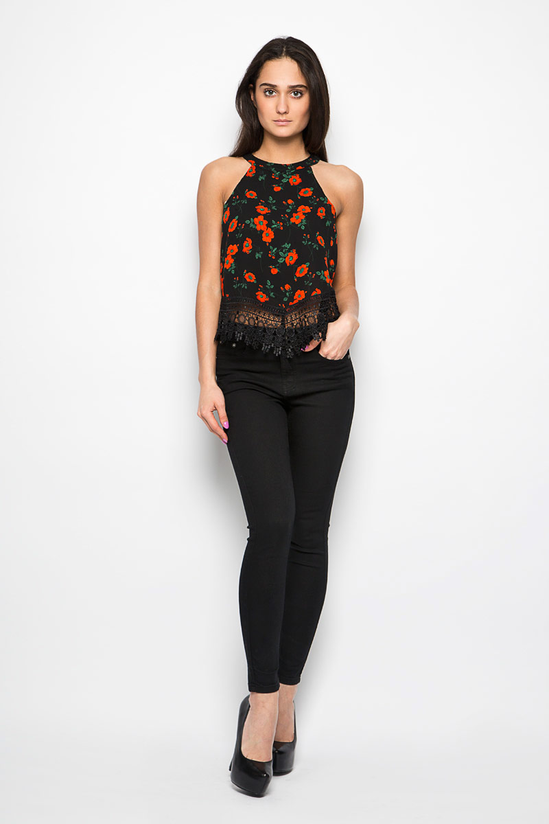Топ женский Glamorous, цвет: черный. KA3522. Размер S (44)KA3522_BLK SPANISH FLORAL Топ женский Glamorous, цвет: черный. KA3522. Размер S (44)KA3522_BLK SPANISH FLORALЖенский топ Glamorous, выполненный из полиэстера, станет прекрасным дополнением к вашему гардеробу. Модель без рукавов с круглым вырезом горловины, сзади застегивается на пуговицы.Сзади топ дополнен небольшим разрезом на горловине. По всей поверхности топ декорирован цветочным принтом. Низ изделия обработан кружевом. Современный дизайн и расцветка делают этот топ стильным и ярким предметом женской одежды. Он отлично дополнит ваш образ и позволит выделится из толпы.
