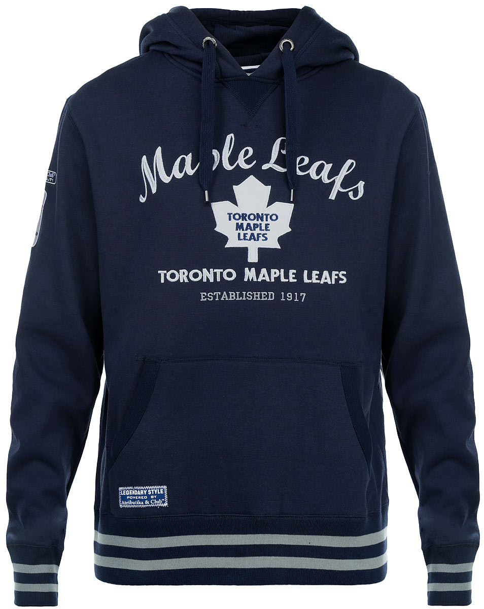 Толстовка мужская NHL Toronto Maple Leafs, цвет: темно-синий. 35360. Размер L (50)35360 Толстовка мужская NHL Toronto Maple Leafs, цвет: темно-синий. 35360. Размер L (50)35360Мужская толстовка NHL Toronto Maple Leafs, выполненная из хлопка с добавлением полиэстера, порадует любого поклонника знаменитого хоккейного клуба. Материал очень мягкий и приятный на ощупь, не сковывает движения ипозволяет коже дышать. Лицевая сторона гладкая, а изнаночная - с мягким теплым начесом.Толстовка с капюшоном на кулиске спереди имеет вместительный карман-кенгуру. На груди модель оформлена аппликацией в виде эмблемы хоккейного клуба Toronto Maple Leafs и вышивками в виде надписей. Толстовка имеет широкую мягкую резинку по низу, что предотвращает проникновение холодного воздуха, и длинные рукава с широкими эластичными манжетами, не стягивающими запястья. Эта модная и в то же время комфортная толстовка отличный вариант как для активного отдыха, так и для занятий спортом.