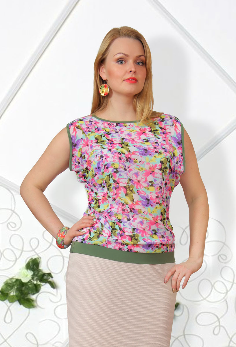 Блузка женская Milana Style, цвет: болотный, розовый, бирюзовый, сиреневый. 725м. Размер 46725м Блузка женская Milana Style, цвет: болотный, розовый, бирюзовый, сиреневый. 725м. Размер 46725мСтильная женская блузка Milana Style, выполненная из качественного материала, подчеркнет ваш уникальный стиль и поможет создать женственный образ. Модель с короткими рукавами оригинального кроя и круглым вырезом горловины оформлена ярким цветочным принтом. Такая блузка будет дарить вам комфорт в течение всего дня и послужит замечательным дополнением к вашему гардеробу.
