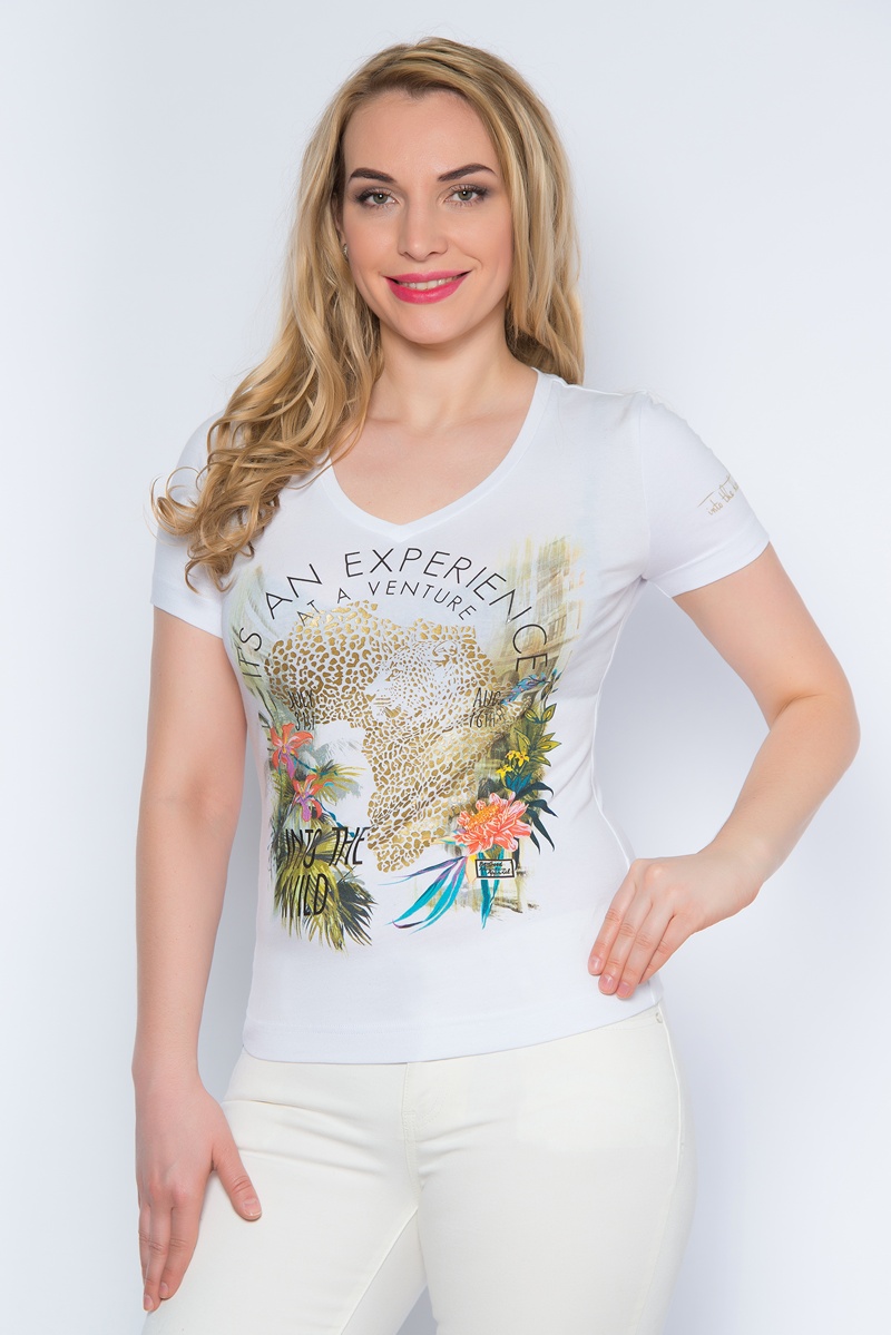 Футболка женская BeGood, цвет: белый. SS16-BGUZ-496. Размер 60SS16-BGUZ-496 Футболка женская BeGood, цвет: белый. SS16-BGUZ-496. Размер 60SS16-BGUZ-496Стильная женская футболка BeGood изготовлена из эластичного хлопка.Приталенная модель с короткими рукавами и V-образным вырезом горловины оформлена оригинальным цветочным принтом.