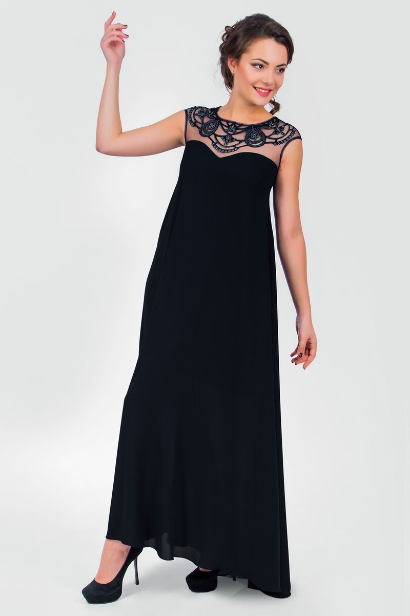 Платье Seam, цвет: черный. 4390_901. Размер XS (42)4390_901 Платье Seam, цвет: черный. 4390_901. Размер XS (42)4390_901Стильное платье Seam, выполненное из струящегося легкого материала, подчеркнет ваш уникальный стиль и поможет создать оригинальный женственный образ. Платье-макси с круглым вырезом горловины без рукавов придется вам по душе. Верхняя часть модели оформлена вставкой из сетчатого материала телесного цвета и оригинальной вышивкой дополненной бисером. Плате дополнено небольшим поясом. Такое платье станет стильным дополнением к вашему гардеробу.