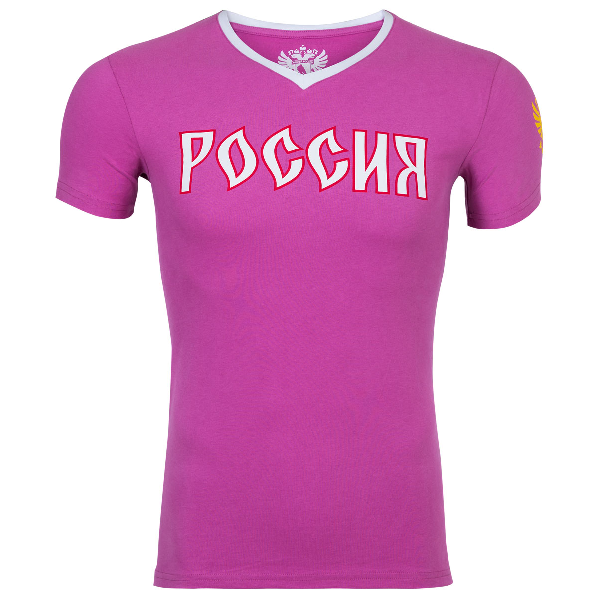 Футболка женская Красная Машина Россия, цвет: сиреневый. 65160045. Размер L (48)65160045 Футболка женская Красная Машина Россия, цвет: сиреневый. 65160045. Размер L (48)65160045Женская футболка Красная Машина Россия изготовлена из натурального хлопка. Модель с V-образным вырезом горловины и короткими рукавами оформлена спереди надписью, на рукаве - символикой российского хоккея. Вырез горловины дополнен контрастной вставкой.