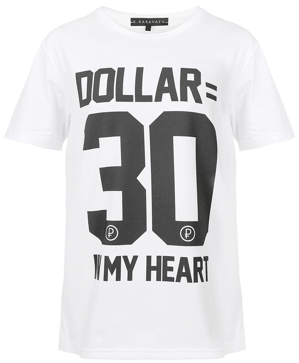 Футболка K.Karavaev Casual Dollar in My Heart, цвет: белый. 15.022.01.01.1. Размер XXL (56)15.022.01.01.1 Футболка K.Karavaev Casual Dollar in My Heart, цвет: белый. 15.022.01.01.1. Размер XXL (56)15.022.01.01.1Стильная футболка K.Karavaev Casual Dollar in My Heart, выполненная из эластичного хлопка, прекрасно подойдет для повседневной носки. Материал очень мягкий, тактильно приятный, не сковывает движения и позволяет коже дышать. Футболка с короткими рукавами и круглым вырезом горловины оформлена креативной принтовой надписью.Такая модель будет дарить вам комфорт в течение всего дня и станет модным дополнением к вашему гардеробу.