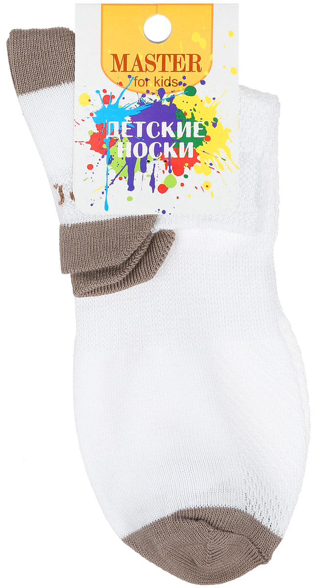 Носки детские Master Socks, цвет: белый, темно-бежевый. 52056. Размер 2452056 Носки детские Master Socks, цвет: белый, темно-бежевый. 52056. Размер 2452056Спортивные детские носки Master Socks изготовлены из натурального хлопка и полиамида. Ткань легкая, тактильно приятная, хорошо пропускает воздух. Короткая модель носков имеет эластичную резинку с фигурным краем, которая мягко облегает ножку ребенка, обеспечивая удобство и комфорт. Изделие оформлено надписями. Удобные и прочные носочки станут отличным дополнением к детскому гардеробу!Уважаемые клиенты!Размер, доступный для заказа, является длиной стопы.