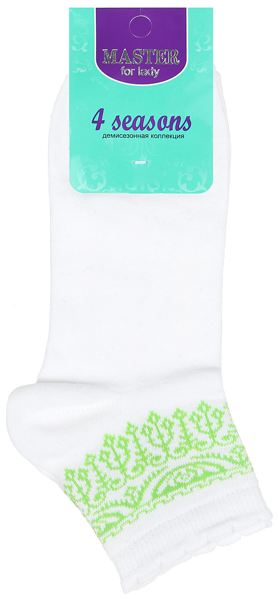 Носки женские Master Socks, цвет: белый, зеленый. 55062. Размер 2355062 Носки женские Master Socks, цвет: белый, зеленый. 55062. Размер 2355062Удобные носки Master Socks, изготовленные из высококачественного комбинированного материала, очень мягкие и приятные на ощупь, позволяют коже дышать.Эластичная резинка плотно облегает ногу, не сдавливая ее, обеспечивая комфорт и удобство. Модель с укороченным паголенком оформлена оригинальным узором.Удобные и комфортные носки великолепно подойдут к любой вашей обуви.