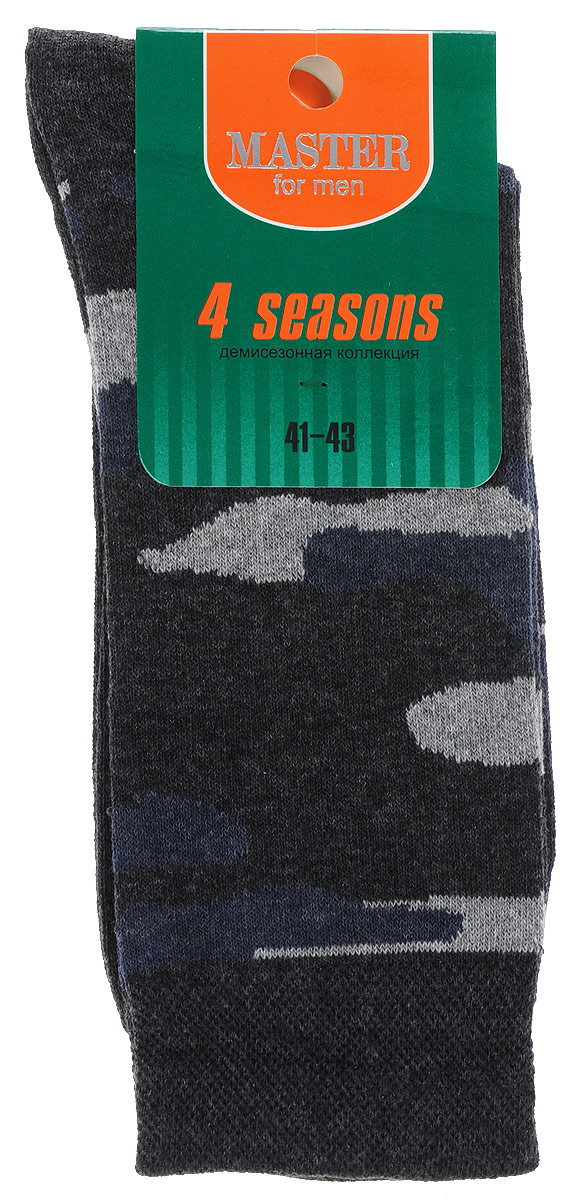 Носки мужские Master Socks, цвет: серый, синий. 58030. Размер 2558030 Носки мужские Master Socks, цвет: серый, синий. 58030. Размер 2558030Удобные носки Master Socks, изготовленные из высококачественного комбинированного материала, очень мягкие и приятные на ощупь, позволяют коже дышать.Широкая эластичная резинка плотно облегает ногу, не сдавливая ее, обеспечивая комфорт и удобство. Модель оформлена принтом камуфляж.Удобные и комфортные носки великолепно подойдут к любой вашей обуви.