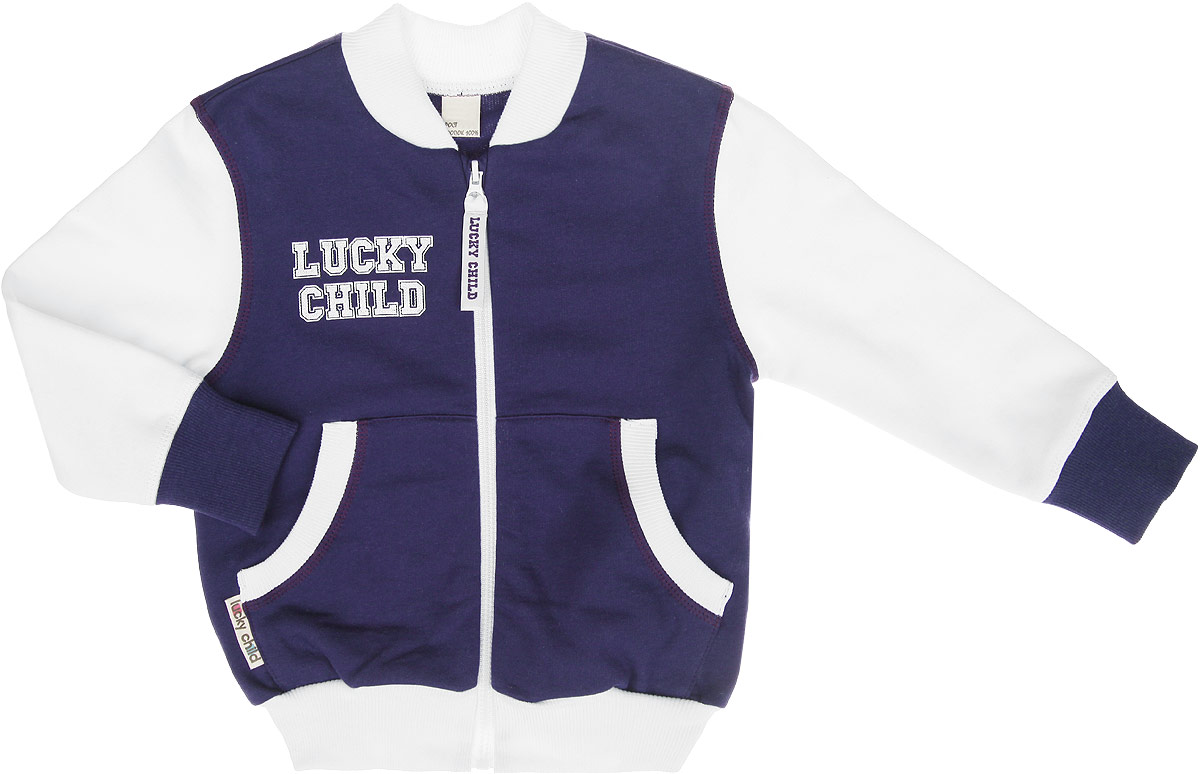 Толстовка детская Lucky Child, цвет: фиолетовый, белый. 8-20. Размер 122/1288-20 Толстовка детская Lucky Child, цвет: фиолетовый, белый. 8-20. Размер 122/1288-20Детская толстовка Lucky Child идеально подойдет вашему маленькому непоседе в прохладные дни. Изготовленная из натурального хлопка, она необычайно мягкая и приятная на ощупь, не сковывает движения ребенка и позволяет коже дышать, не раздражает даже самую нежную и чувствительную кожу ребенка, обеспечивая ему наибольший комфорт. Лицевая сторона гладкая, а изнаночная - с мягким теплым начесом.Толстовка с круглым вырезом горловины и длинными рукавами спереди застегивается на пластиковую застежку-молнию. Рукава дополнены широкими трикотажными манжетами, не стягивающими запястья. Понизу также проходит широкая трикотажная резинка. Спереди изделие дополнено двумя накладными карманами. Оформлена толстовка термоаппликацией на груди в виде названия бренда.Современный дизайн и расцветка делают эту толстовку модным и стильным предметом детского гардероба. В ней ваш ребенок будет чувствовать себя уютно и комфортно, и всегда будет в центре внимания!