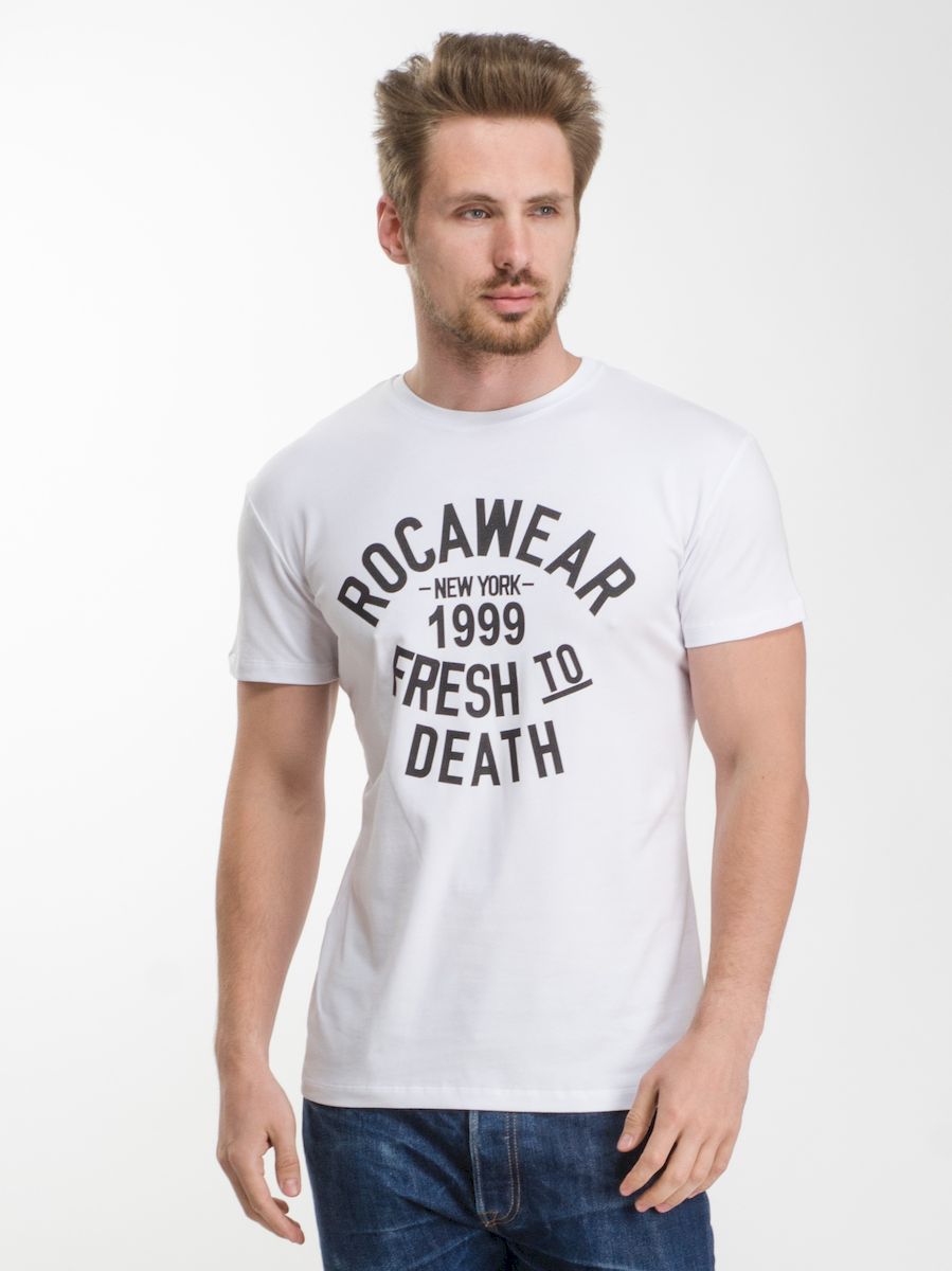 Футболка мужская Rocawear, цвет: белый. R0216Т14. Размер XXL (54)R0216Т14 Футболка мужская Rocawear, цвет: белый. R0216Т14. Размер XXL (54)R0216Т14Мужская футболка Rocawear свободного кроя с круглым вырезом горловины и короткими рукавами изготовлена из эластичного хлопка. Спереди модель декорирована контрастным принтом в виде надписи Rocawear fresh to death, который выгодно подчеркнет яркость и оригинальность вашего образа.