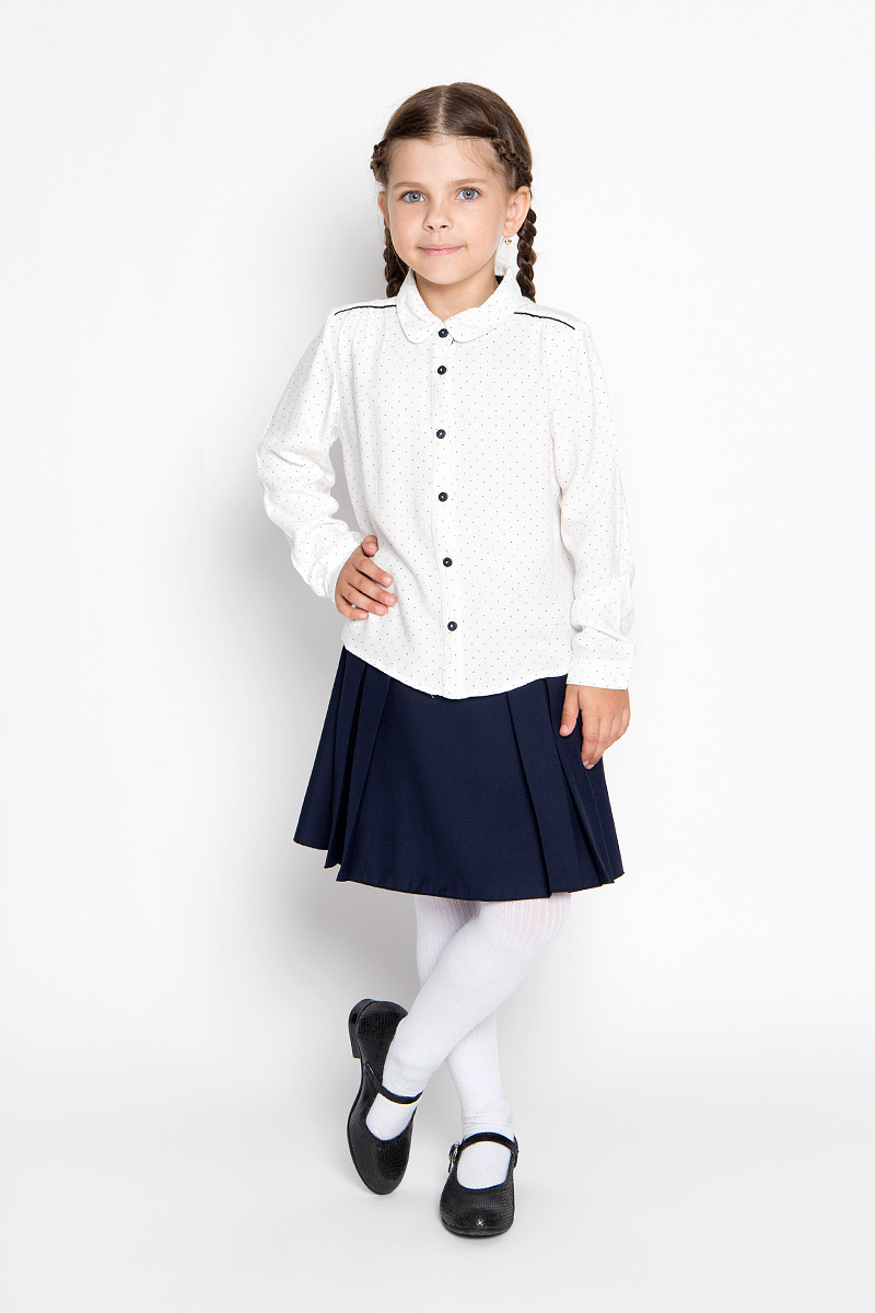 Блузка для девочки Sela, цвет: молочный. B-612/011-6361. Размер 152, 12 летB-612/011-6361 Блузка для девочки Sela, цвет: молочный. B-612/011-6361. Размер 152, 12 летB-612/011-6361Блузка для девочки Sela, выполненная из мягкой вискозы, займет достойное место в гардеробе юной модницы. Материал изделия тактильно приятный, не сковывает движения и хорошо пропускает воздух. Блузка с отложным воротником и длинными рукавами имеет свободный силуэт. Модель застегивается спереди на пуговицы. На рукавах предусмотрены манжеты с застежками-пуговицами. Спинка блузки удлинена. Оформлено изделие принтом в мелкий горошек.Блузка отлично сочетается с юбками и брюками. В ней ваша принцесса всегда будет в центре внимания!