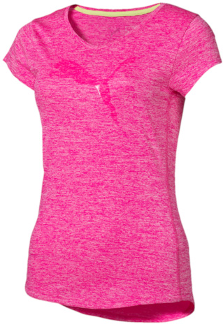 Футболка женская Puma Heather Cat Tee, цвет: розовый. 51412107. Размер XS (42)514121_07 Футболка женская Puma Heather Cat Tee, цвет: розовый. 51412107. Размер XS (42)514121_07Футболка изготовлена с использованием высокофункционального материала coolCELL, который отводит влагу, обеспечивает циркуляцию воздуха у поверхности кожи и гарантирует комфорт и прекрасную терморегуляцию во время активных тренировок и занятий спортом. Нижний подол снабжен кулиской с продернутым в ней эластичным шнуром для подгонки изделия по фигуре и регулировании его длины. Футболка имеет интересный сборчатый крой рукава и плеча, что делает её особенно женственной, а также декорирована логотипом Puma из светоотражающего материала для вашей безопасности в темное время суток. Ярлык с указанием размера нанесен на изнанку методом термопечати и не раздражает кожу.