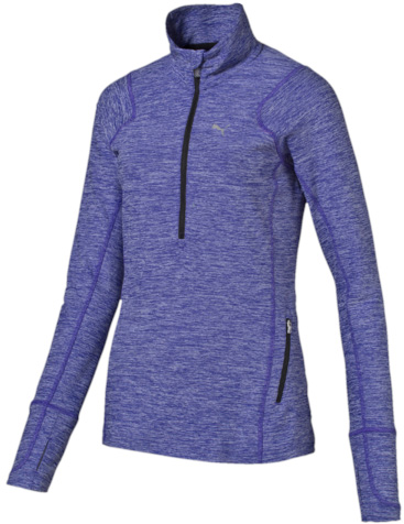 Лонгслив женский Puma L S 1 2 Zip Heather Top W, цвет: синий. 51432103. Размер S (44)514321_03 Лонгслив женский Puma L S 1 2 Zip Heather Top W, цвет: синий. 51432103. Размер S (44)514321_03Лонгслив изготовлен с использованием высокофункциональной технологии warmCell, которая благодаря дышащим свойствам материала удерживает тепло и сохраняет оптимальную температуру вашего тела даже в холодную погоду. Легкий начес с изнанки добавляет уюта и создает дополнительное тепло. Плоские швы не натирают кожу и обеспечивают полный комфорт. Особый покрой рукавов создает полную свободу движений. Удлиненные манжеты с отверстиями для большого пальца надежно защитят ваши руки от холода, сделав зимнюю прогулку или пробежку еще приятнее. Изделие декорировано спереди и сзади логотипом и другими элементами из светоотражающего материала, включая язычок застежки-молнии, благодаря чему вас хорошо видно с любого ракурса в темное время суток. Карман на молнии сбоку обеспечит сохранность ваших вещей. Дополнительное удобство создает петля внутри на подкладке для регулировки длины шнура наушников.