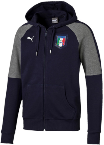 Толстовка мужская Puma Figc Tribute 2006 Hoody, цвет: темно-синий, серый. 749592061. Размер XL (52)7495920_61 Толстовка мужская Puma Figc Tribute 2006 Hoody, цвет: темно-синий, серый. 749592061. Размер XL (52)7495920_61Толстовка Puma Figc Tribute 2006 Hoody выполнена из комбинированного трикотажа. Коллекция 2006-2016 TRIBUTE – дань уважения великолепной футбольной команде Италии! Любая модель этой линии – просто находка для настоящего болельщика! Толстовка специально для фанатов декорирована вышитым логотипом Puma и официальной эмблемой Федерации футбола Италии, а также графическим набивным рисунком. Модель имеет стандартную посадку.