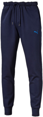 Брюки спортивные мужские Puma Puma Hero Pants Fl Cl, цвет: синий. 83837706. Размер XL (52)838377_06 Брюки спортивные мужские Puma Puma Hero Pants Fl Cl, цвет: синий. 83837706. Размер XL (52)838377_06Спортивные брюки Puma Puma Hero Pants Fl Cl выполнены из плотного трикотажа, мягкая внутренняя отделка. Модель декорирована графическим рисунком, сочетающим печать высокой плотности с прорезиненными элементами и деталями из светоотражающего материала. Она изготовлена из высокофункционального материала dryCELL в варианте dryFLEECE, который отводит влагу, поддерживает тело сухим, сохраняет тепло и гарантирует максимальный комфорт. Среди других отличительных особенностей изделия – эластичная подкладка под пояс с символикой Puma жаккардового переплетения с внутренними затягивающимися шнурами, удобные карманы в швах, манжеты внизу штанин, декоративные лампасы, а также нашитая сверху задняя кокетка для лучшей посадки по фигуре.