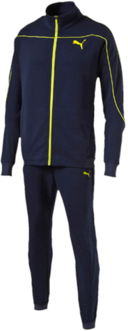 Спортивный костюм мужской Puma Style Best Suit, цвет: синий. 83860306. Размер S (46)838603_06 Спортивный костюм мужской Puma Style Best Suit, цвет: синий. 83860306. Размер S (46)838603_06Спортивный костюм Puma Style Best Suit из хлопка и полиэстера отлично подходит для тренировок и пробежек на свежем воздухе. Куртка декорирована логотипом Puma, нанесенным методом пигментной печати, а детали фирменного кроя рукавов подчеркнуты декоративной тесьмой. Пояс посажен на эластичную жаккардовую тесьму с символикой Puma, а манжеты отделаны трикотажем в рубчик.Брюки также декорированы логотипом Puma, нанесенным методом пигментной печати, и фирменными лампасами, а пояс и манжеты внизу штанин отделаны эластичной жаккардовой тесьмой с символикой Puma. Также брюки имеют заднюю кокетку, обеспечивающую идеальную посадку по фигуре.