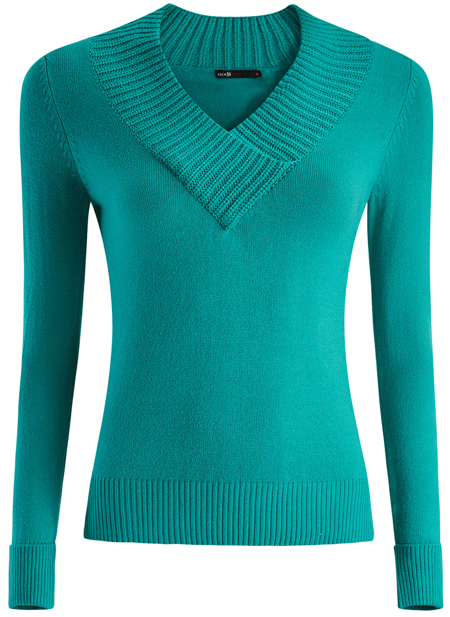Джемпер женский oodji Ultra, цвет: бирюзовый. 63810020-2/45109/6D00N. Размер XXS (40)63810020-2/45109/6D00N Джемпер женский oodji Ultra, цвет: бирюзовый. 63810020-2/45109/6D00N. Размер XXS (40)63810020-2/45109/6D00NСтильный женский джемпер oodji Ultra выполнен из качественного комбинированного материала.Модель с длинными рукавами и V-образным вырезом горловины выполнена в лаконичном дизайне. Манжеты с отворотами, горловина и низ джемпера изготовлены из трикотажной резинки.