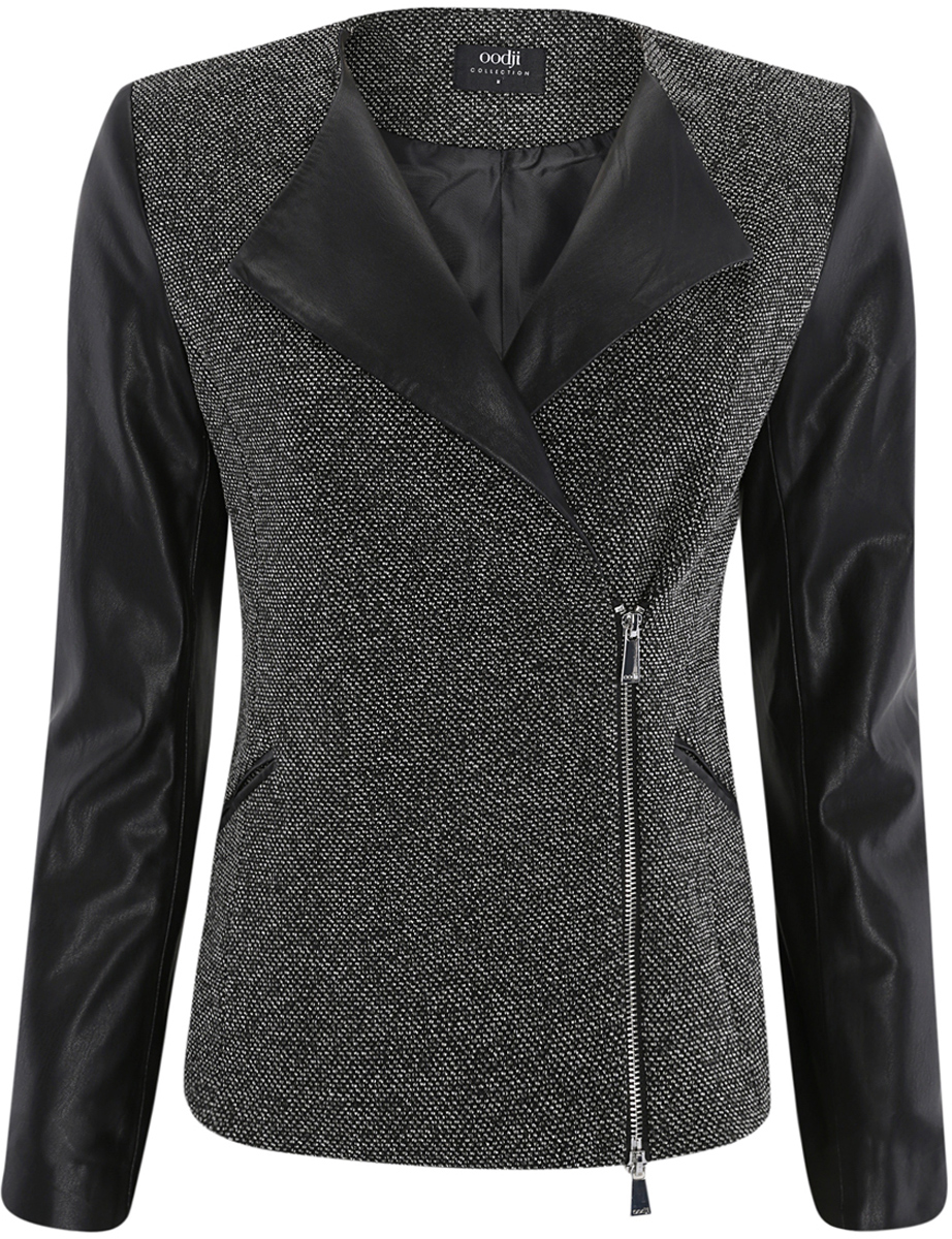 Куртка женская oodji Collection, цвет: черный. 27900043-2/37844/2912B. Размер S (44)27900043-2/37844/2912B Куртка женская oodji Collection, цвет: черный. 27900043-2/37844/2912B. Размер S (44)27900043-2/37844/2912BЖенская куртка oodji Collection выполнена из полиэстера с добавлением хлопка, имеет вставки из 100% полиэстера. Куртка с воротником с лацканами застегивается на застежку-молнию спереди, полочки изнутри фиксируются пуговицей. Модель дополнена двумя втачными карманами.