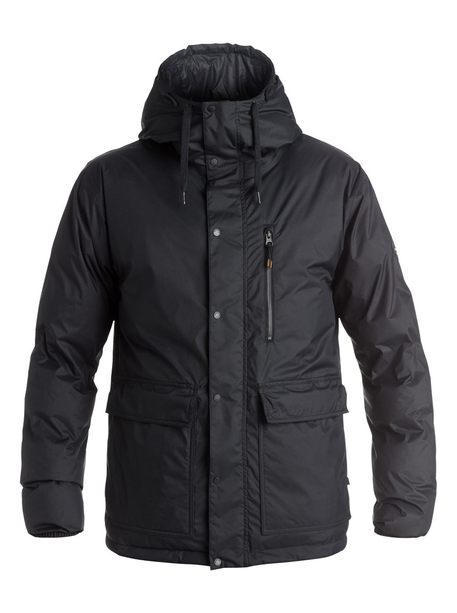 Куртка мужская Quiksilver Role, цвет: черный. EQYJK03218-KVJ0. Размер M (50)EQYJK03218-KVJ0 Куртка мужская Quiksilver Role, цвет: черный. EQYJK03218-KVJ0. Размер M (50)EQYJK03218-KVJ0Двусторонняя мужская куртка Quiksilver Role c длинными рукавами и несъемным капюшоном выполнена из прочного полиэстера. Наполнитель - синтепон. Модель застегивается на застежку-молнию спереди и имеет ветрозащитный клапан на кнопках. Изделие имеет два накладных кармана с клапанами на кнопках и втачной карман на молнии с одной стороны, и два втачных кармана на застежках-молниях с другой. Манжеты рукавов оснащены эластичными резинками. Объем капюшона регулируется при помощи внешнего шнурка-кулиски.
