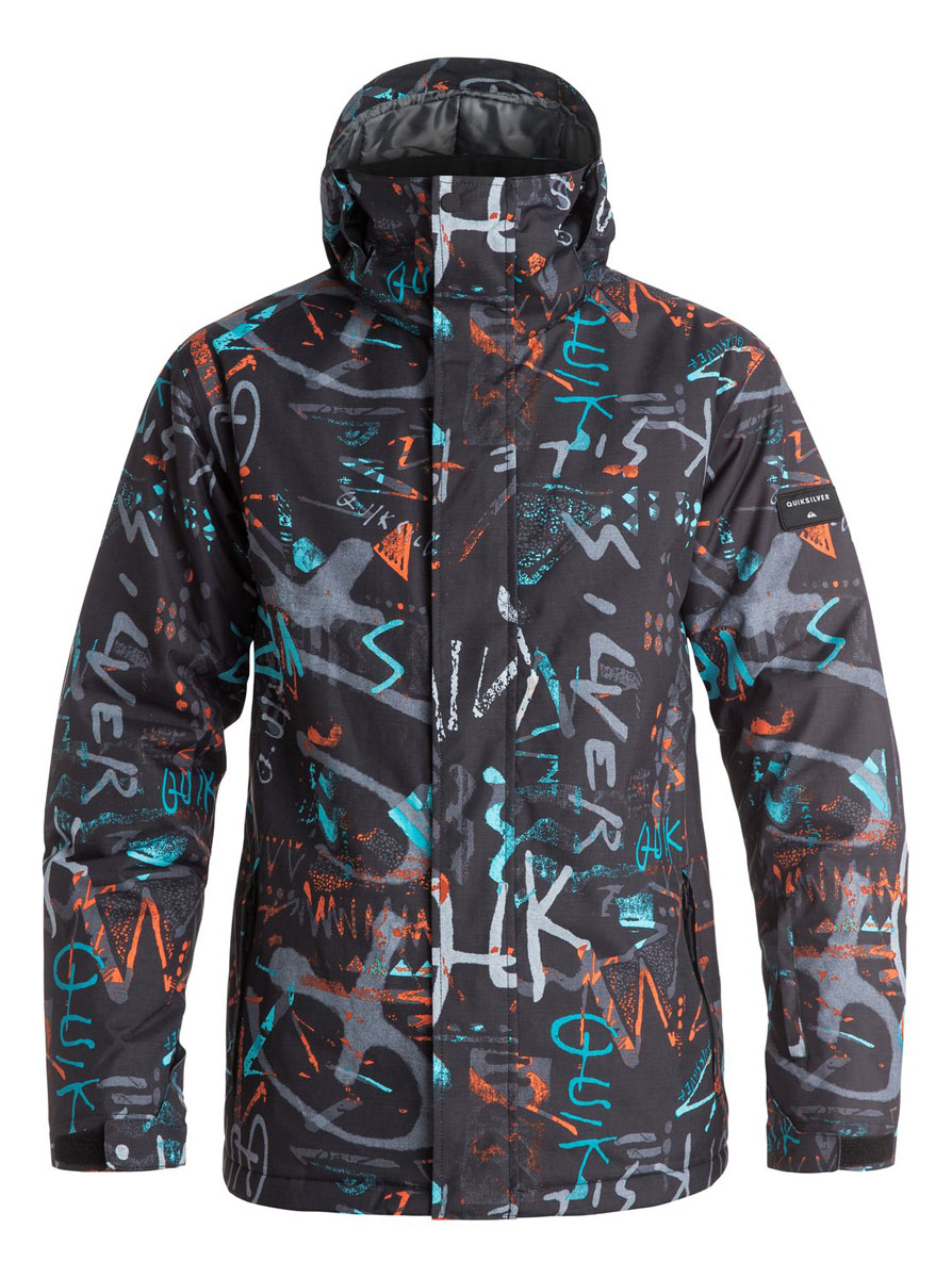 Куртка мужская Quiksilver, цвет: черный. EQYTJ03069. Размер L (54)EQYTJ03069-BGZ7 Куртка мужская Quiksilver, цвет: черный. EQYTJ03069. Размер L (54)EQYTJ03069-BGZ7Мужская куртка Quiksilver выполнена из 100% полиэстера. Модель с капюшоном и длинными рукавами застегивается на застежку-молнию и липучки. Капюшон пристегивается при помощи кнопок и дополнен шнурком-кулиской. Низ рукавов дополнен хлястиками на липучках и трикотажными манжетами. Спереди расположено два прорезных кармана, а на левом рукаве - карман на молнии. Внутри один накладной, сетчатый карман на липучке. Низ куртки регулируется при помощи эластичного шнурка с стопперами. Изделие оформлено оригинальным принтом.