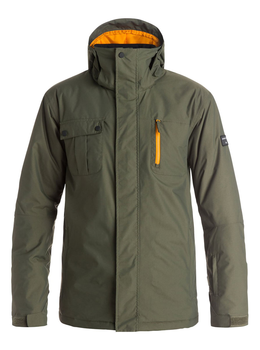 Куртка мужская Quiksilver Mission Solid, цвет: хаки. EQYTJ03068. Размер L (54)EQYTJ03068-CSN0 Куртка мужская Quiksilver Mission Solid, цвет: хаки. EQYTJ03068. Размер L (54)EQYTJ03068-CSN0Мужская куртка Quiksilver Mission Solid выполнена из 100% нейлона. В качестве подкладки и утеплителя используется 100% полиэстер. Материл изготовлен при помощи технологии DryFlight и WarmFlight. Технология DryFlight предназначена для того, чтобы обеспечить ощущение сухости и тепла, а также защитить от перегревания, а технология WarmFlight гарантирует вам теплый уют даже в условиях откровенного ненастья. Модель с воротником-стойкой и съемным капюшоном застегивается на застежку-молнию с защитой для подбородка и имеет ветрозащитную планку на липучках и кнопках. Край капюшона дополнен эластичным шнурком-кулиской. Капюшон пристёгивается к изделию за счет кнопок. Низ рукавов дополнен эластичными манжетами и хлястиком на липучке, а низ изделия эластичным шнурком-кулиской со стоплерами. С внутренней стороны модель имеет не съемную ветрозащитную планку с прорезиненным краем. Внутренняя часть проймы дополнена застежкой-молнией и сетчатой вставкой для лучшей вентиляции. Спереди расположено два прорезных кармана на застежках-молния, и два накладных кармана, один из которых на молнии, а второй с клапаном на липучке. С внутренней стороны расположен накладной карман-сетка на липучке. На левом рукаве находится небольшой прорезной карман на застежке-молнии. Куртка оформлена фирменными нашивками.Водостойкость 10к.
