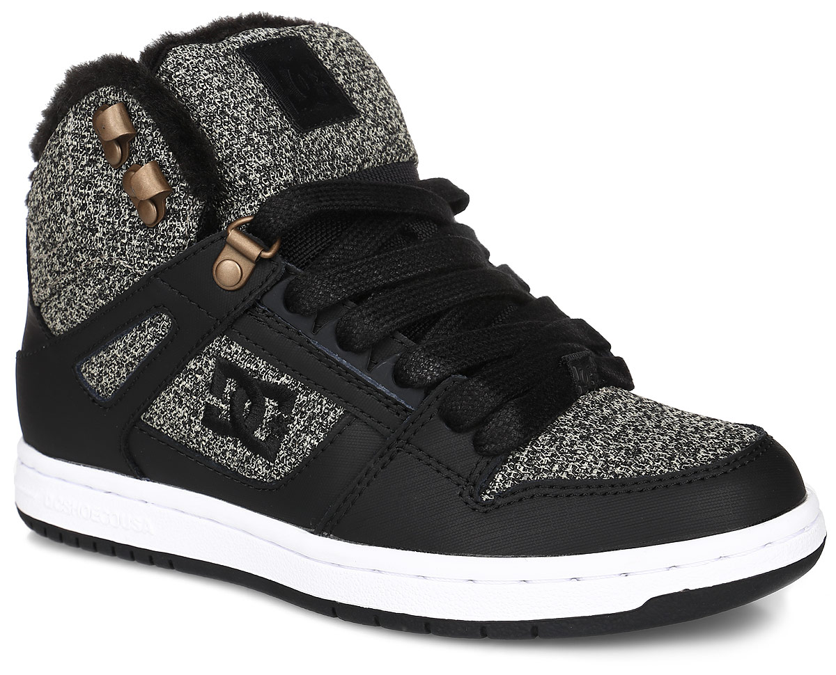 Кеды женские DC Shoes Rebound High Wnt, цвет: черный, серый. ADJS100054-BKZ. Размер 8B (39)ADJS100054-BKZ Кеды женские DC Shoes Rebound High Wnt, цвет: черный, серый. ADJS100054-BKZ. Размер 8B (39)ADJS100054-BKZКеды от DC Shoes выполнены из кожи с синтетической кожи с покрытием и оформлены текстильной нашивкой и логотипом бренда. Задник оформлен вышивкой с логотипом бренда. На ноге модель фиксируется с помощью шнурков. Внутренняя поверхность и стелька выполнены из искусственного меха, который обеспечит тепло.Подошва из высококачественной резины и дополнена протектором, который гарантирует отличное сцепление с любой поверхностью.