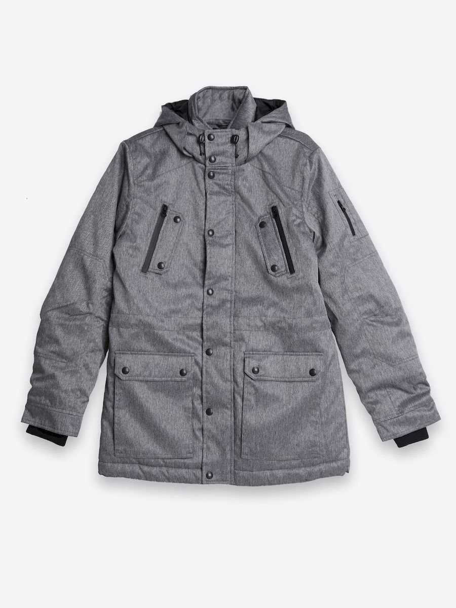 Куртка мужская Top Secret, цвет: серый. SKU0719SZ. Размер XXL (54)SKU0719SZ Куртка мужская Top Secret, цвет: серый. SKU0719SZ. Размер XXL (54)SKU0719SZСтильная мужская куртка Top Secret изготовлена из высококачественного полиэстера. В качестве утеплителя используется синтепон.Куртка с несъемным капюшоном застегивается на застежку-молнию и дополнительно на ветрозащитный клапан с кнопками. Капюшон, дополненный регулирующим эластичным шнурком. Спереди расположены два накладных кармана с клапанами на кнопках, на груди - два прорезных кармана на молнии, с внутренней стороны - прорезной карман на молнии и накладной открытый карман. Манжеты рукавов дополнены трикотажными манжетами. Низ и талия куртки регулируется при помощи эластичного шнурка со стопперами.