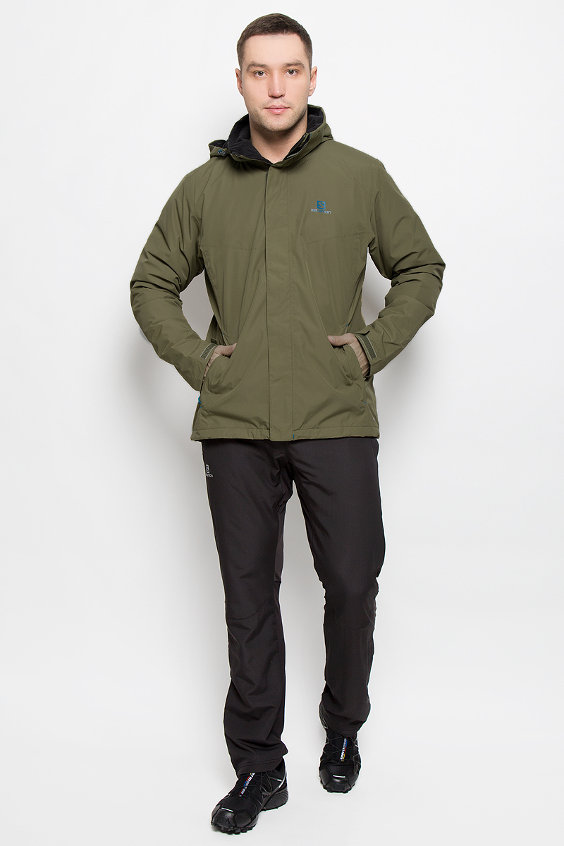 Куртка мужская Salomon Elemental Insulated, цвет: хаки. L38217700. Размер S (44/46)L38217700 Куртка мужская Salomon Elemental Insulated, цвет: хаки. L38217700. Размер S (44/46)L38217700Мужская куртка Salomon Elemental Insulated с длинными рукавами и воротником-стойкой, трансформирующимся в капюшон, выполнена из прочного полиэстера. Наполнитель - синтепон. Подкладка выполнена из нейлона. Благодаря материалу Advanced Skin Dry такая модель защитит вас от дождя и ветра. Капюшон при необходимости можно свернуть и спрятать в специальный клапан на воротнике, где он фиксируется при помощи липучки. Куртка застегивается на застежку-молнию спереди и имеет ветрозащитный клапан на липучках. Манжеты рукавов дополнены хлястиками на липучках. Изделие оснащено двумя втачными карманами на застежках-молниях спереди, а также внутренним втачным карманом на молнии. Низ изделия дополнен шнурком-кулиской, объем капюшона также регулируется при помощи шнурка-кулиски.