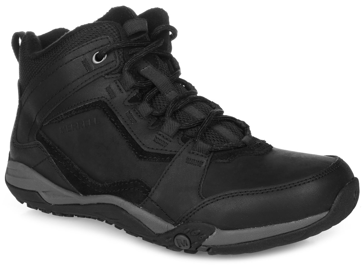 Ботинки мужские Merrell Helixer Scape Mid North, цвет: черный. 49577. Размер 9 (42)49577 Ботинки мужские Merrell Helixer Scape Mid North, цвет: черный. 49577. Размер 9 (42)49577Мужские трекинговые ботинки от Merrell прекрасно подойдут для активного отдыха. Верх модели выполнен из натуральной кожи, элементов из замши и текстиля. Прорезиненный бампер носка надежно защитит от проникновения влаги.Подкладка из мягкого флиса защитит ноги от холода и обеспечит комфорт. Шнуровка надежно фиксирует модель на ноге. Вшитый язычок увеличит теплоизоляцию. Нейлоновый супинатор поддерживает свод стопы и защищает от ударов.Промежуточная подошва выполнена из ЭВА - гибкого, легкого материала обладающего отличной амортизацией, который стабилизирует и защищает от ударов стопу. Подошва из резины Merrell M-Select Grip с глубоким протектором обеспечивает отличное сцепление на любой поверхности.