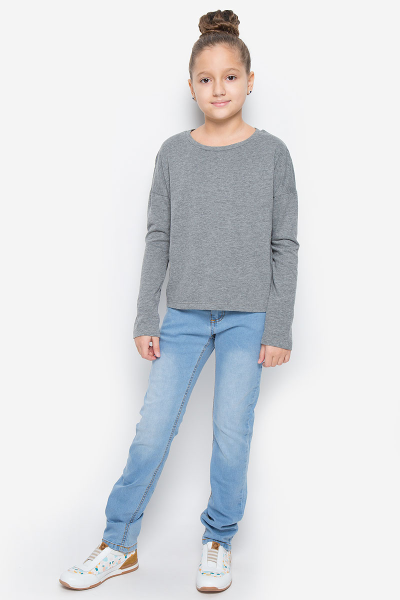 Футболка с длинным рукавом для девочки Button Blue, цвет: серый меланж. 216BBGC12022300. Размер 122, 7 лет216BBGC12022300 Футболка с длинным рукавом для девочки Button Blue, цвет: серый меланж. 216BBGC12022300. Размер 122, 7 лет216BBGC12022300Футболка Button Blue выполнена из хлопка и вискозы. Объемная модель с круглым вырезом горловины и длинными рукавами со спущенной линией плеча имеет удлиненную спинку. Изделие украшено фирменной металлической пластиной.