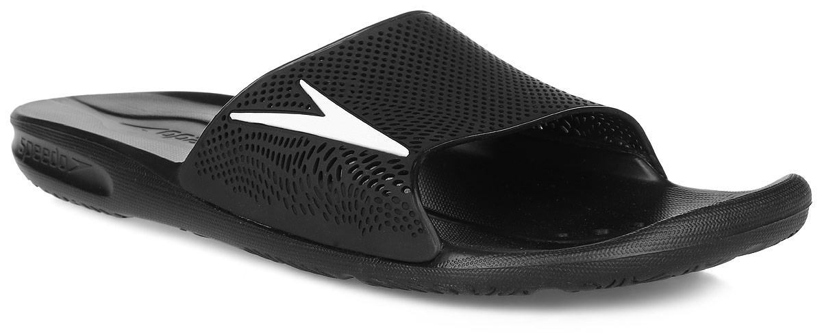 Шлепанцы мужские Speedo Atami II Max Am, цвет: черный. 8-090603503-3503. Размер 10 (44,5)8-090603503-3503 Шлепанцы мужские Speedo Atami II Max Am, цвет: черный. 8-090603503-3503. Размер 10 (44,5)8-090603503-3503Комфортные мужские шлепанцы от Speedo Atami II Max Am не оставят вас равнодушным. Верх изделия выполнен из термополиуретана и оформлен логотипом бренда и перфорацией, благодаря которой быстро удаляется влага и обеспечивается дополнительная вентиляция. Подошва выполнена из материала ЭВА, который имеет пористую структуру, обладает великолепными теплоизоляционными и морозостойкими свойствами, 100% водонепроницаемостью, придает обуви амортизационные свойства, мягкость при ходьбе, устойчивость к истиранию подошвы. Текстильная подкладка предотвратит натирание. Специальный рисунок подошвы как с внутренней, так и с внешней сторон, гарантирует оптимальное сцепление при ходьбе как по сухой, так и по влажной поверхности. Модные шлепанцы покорят вас своим дизайном и удобством!