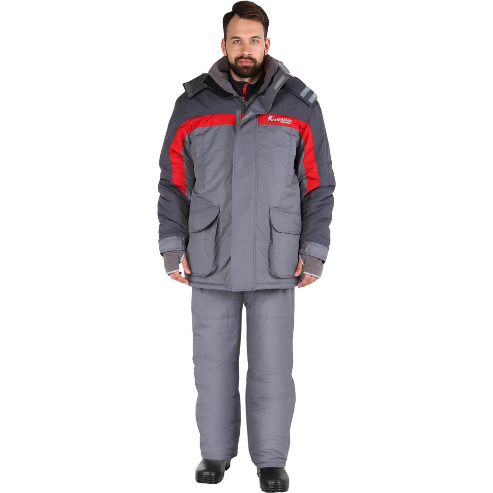 Костюм рыболовный мужской FisherMan Nova TourОмуль, цвет: серый. 95637-905. Размер XXL (56)95637-905 Костюм рыболовный мужской FisherMan Nova TourОмуль, цвет: серый. 95637-905. Размер XXL (56)95637-905Практичный и надежный костюм для зимней рыбалки. Куртка с воротником-стойкой, с регулируемым капюшоном, накладными карманами с люверсами. Рукава анатомического кроя дополнены внутренними манжетами и кольцом для перчаток. Комбинезон с эластичными боковыми вставками, с регулировкой ширины низа брюк и боковыми расширителями.