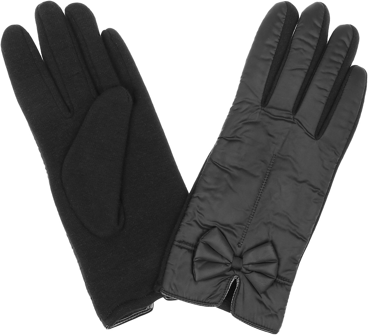 Перчатки женские Finn Flare, цвет: черный. W16-11305_200. Размер 7,5W16-11305_200 Перчатки женские Finn Flare, цвет: черный. W16-11305_200. Размер 7,5W16-11305_200Стильные женские перчатки Finn Flare изготовленные из высококачественных материалов на подкладке из полиэстера, станут идеальным вариантом для прохладной погоды. Они хорошо сохраняют тепло, мягкие, идеально сидят на руке и отлично тянутся. Перчатки оформлены отстрочками и небольшими декоративными бантиками.