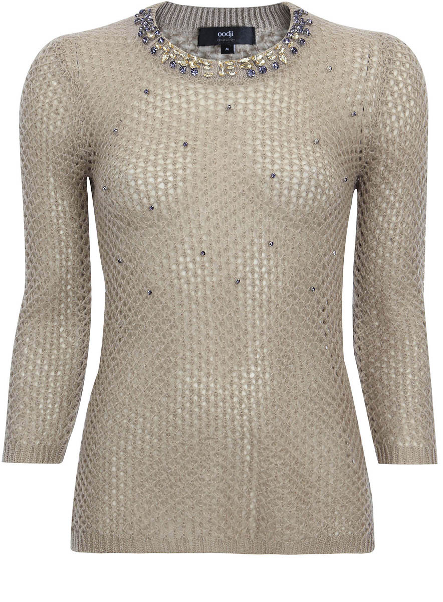 Джемпер женский oodji Collection, цвет: темно-бежевый. 73807609/18713/2000N. Размер XXL (52)73807609/18713/2000N Джемпер женский oodji Collection, цвет: темно-бежевый. 73807609/18713/2000N. Размер XXL (52)73807609/18713/2000NКрасивый женский джемпер oodji Collection изготовлен из мягкой пряжи. Изделие с круглым вырезом горловины и длинными рукавами декорирован стразами.