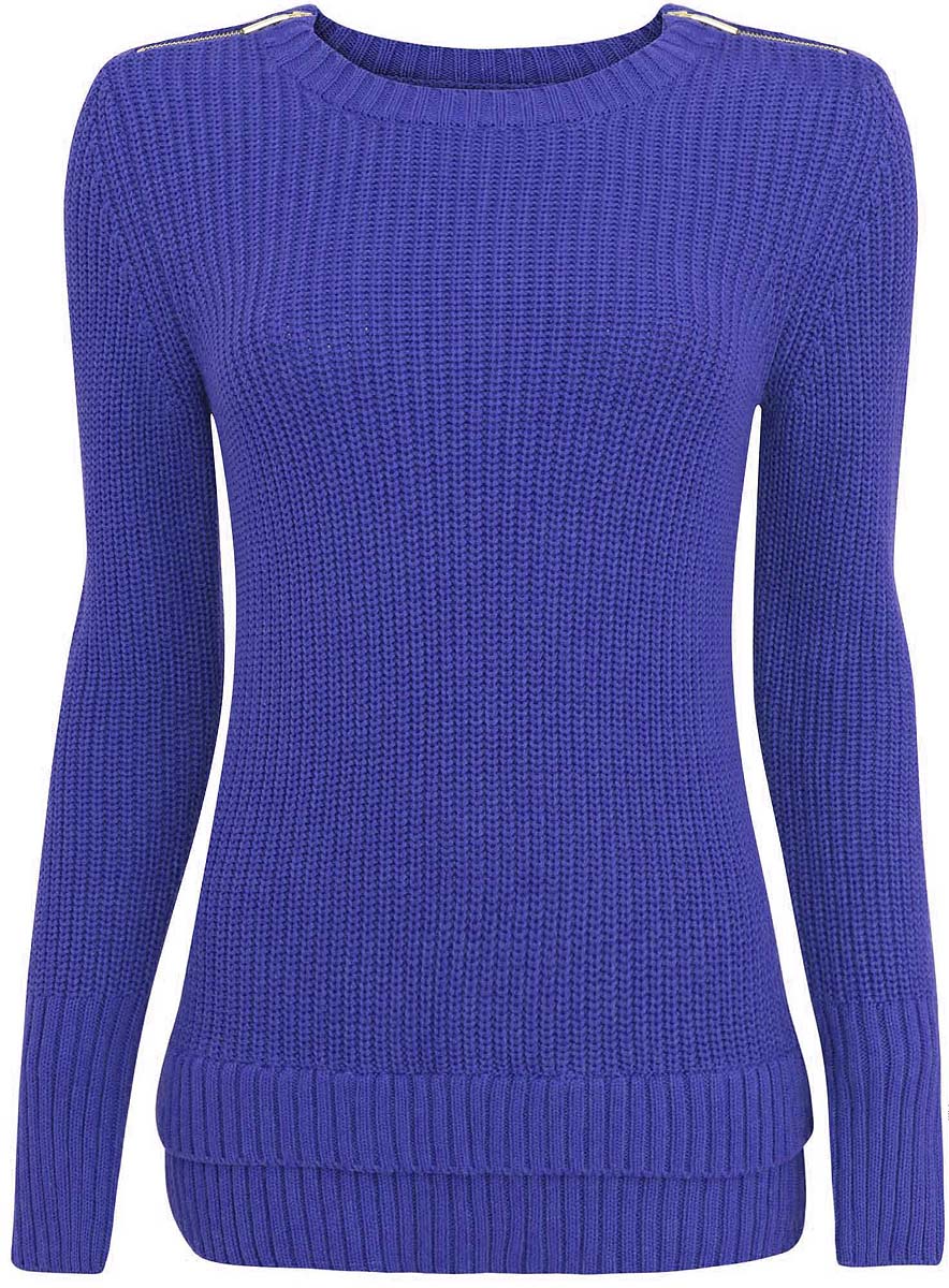 Джемпер женский oodji Collection, цвет: синий. 73805599/43825/7500N. Размер XL (50)73805599/43825/7500N Джемпер женский oodji Collection, цвет: синий. 73805599/43825/7500N. Размер XL (50)73805599/43825/7500NЖенский джемпер oodji Collection изготовлен из хлопка и вискозы. Джемпер с круглым вырезом горловины и длинными рукавами декорирован металлическими молниями по плечевым швам. Манжеты и двойной низ изделия связаны резинкой.