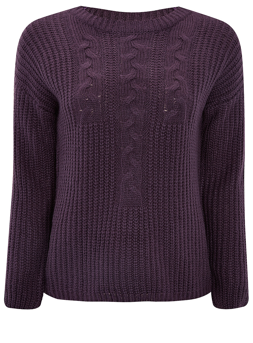 Джемпер женский oodji Ultra, цвет: фиолетовый. 63805290/43234/8800N. Размер S (44)63805290/43234/8800N Джемпер женский oodji Ultra, цвет: фиолетовый. 63805290/43234/8800N. Размер S (44)63805290/43234/8800NВязаный женский джемпер oodji Ultra выполнен из материала ПАН.Модель с длинными рукавами и круглым вырезом горловины оформлена на груди вязкой косичка. Низ рукавов стянут резинками. Спинка декорирована фирменной металлической нашивкой.