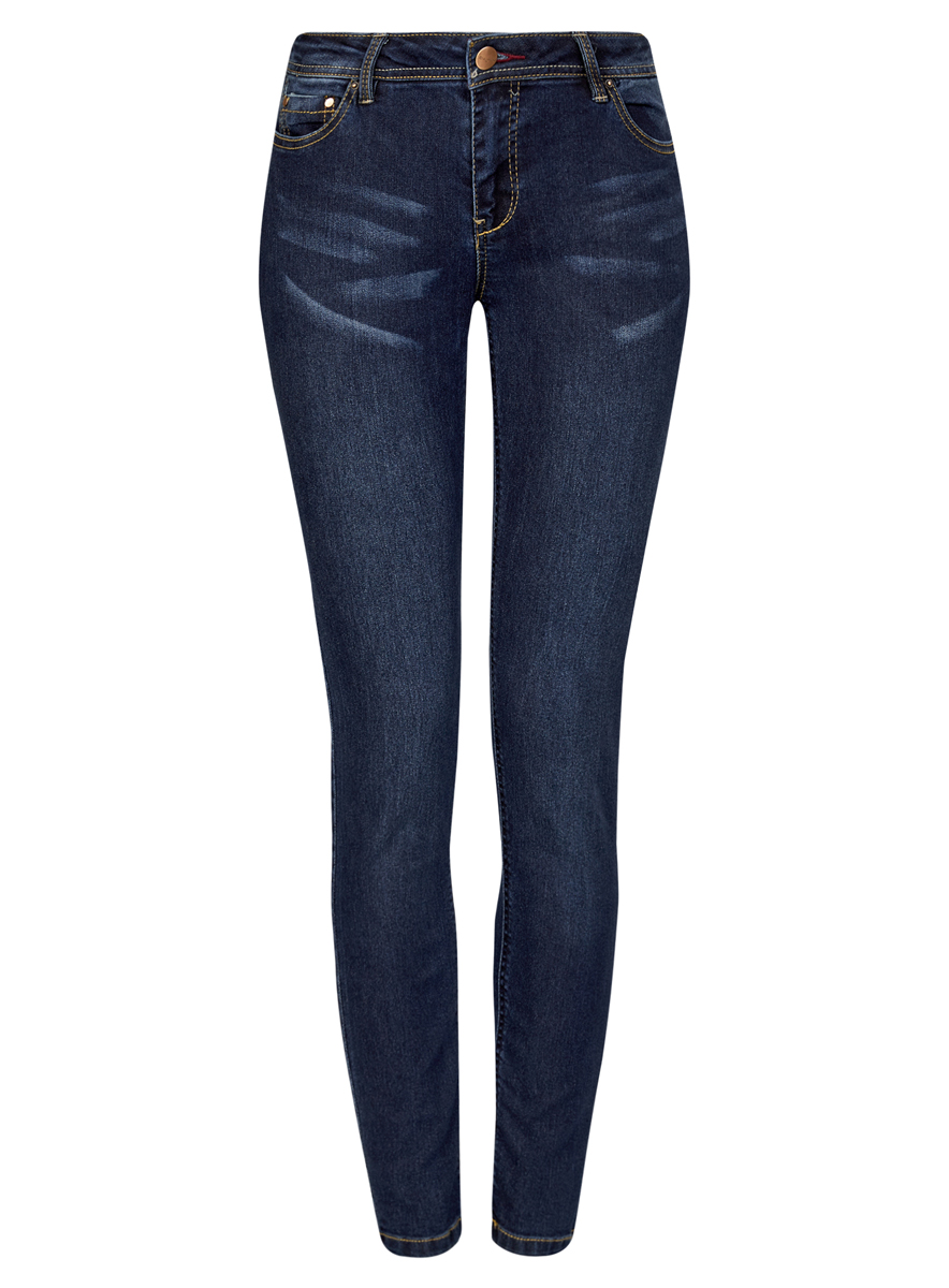 Джинсы женские oodji Denim, цвет: темно-синий. 12103126/19603/7500W. Размер 27-32 (44-32)12103126/19603/7500W Джинсы женские oodji Denim, цвет: темно-синий. 12103126/19603/7500W. Размер 27-32 (44-32)12103126/19603/7500WСтильные женские джинсы oodji Denim выполнены из хлопка с добавлением полиэстера и полиуретана. Материал мягкий и приятный на ощупь, не сковывает движения и позволяет коже дышать.Джинсы-скинни со средней посадкой застегиваются на пуговицу в поясе и ширинку на застежке-молнии. На поясе предусмотрены шлевки для ремня. Спереди модель дополнена двумя втачными карманами и одним накладным кармашком, сзади - двумя накладными карманами. Модель оформлена контрастной прострочкой.