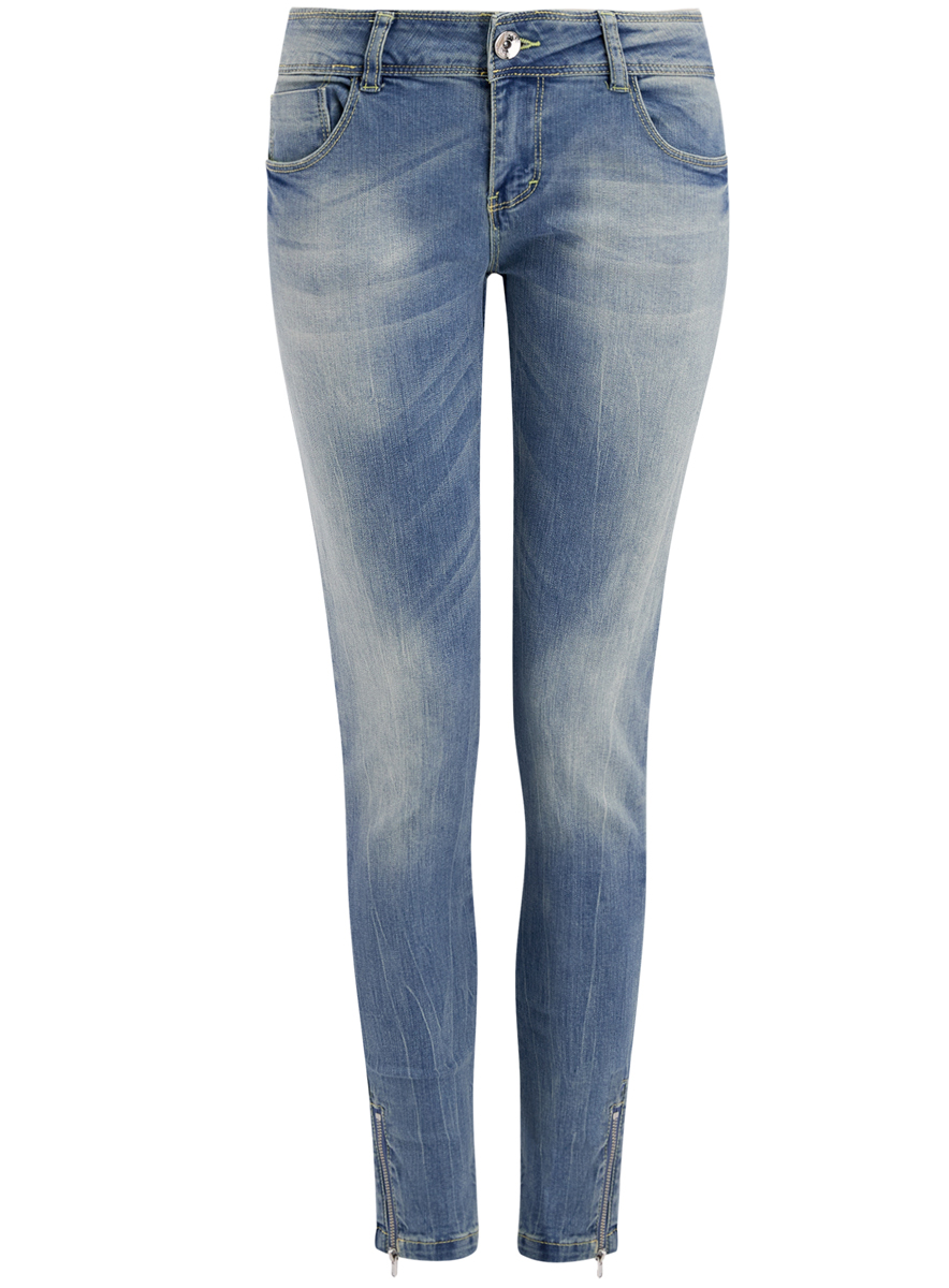 Джинсы женские oodji Denim, цвет: голубой. 12106040/22306/7000W. Размер 26-32 (42-32)12106040/22306/7000W Джинсы женские oodji Denim, цвет: голубой. 12106040/22306/7000W. Размер 26-32 (42-32)12106040/22306/7000WЖенские джинсы oodji Denim выполнены из высококачественного эластичного хлопка. Джинсы-скинни стандартной посадки застегиваются на пуговицу в поясе и ширинку на застежке-молнии, дополнены шлевками для ремня. Джинсы имеют классический пятикарманный крой: спереди модель дополнена двумя втачными карманами и одним маленьким накладным кармашком, а сзади - двумя накладными карманами. Джинсы украшены декоративными потертостями. Брючины дополнены металлическими застежками-молниями по низу.