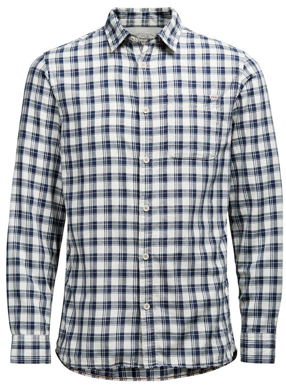 Рубашка мужская Jack & Jones, цвет: темно-синий, белый. 12107981. Размер XXL (52)12107981_Cloud Dancer Рубашка мужская Jack & Jones, цвет: темно-синий, белый. 12107981. Размер XXL (52)12107981_Cloud DancerМужская рубашка Jack & Jones выполнена из натурального хлопка. Рубашкас длинными рукавами и отложным воротником застегивается на пуговицы спереди. Манжеты рукавов также застегиваются на пуговицы. Рубашка оформлена принтом в клетку. На груди расположен накладной карман.