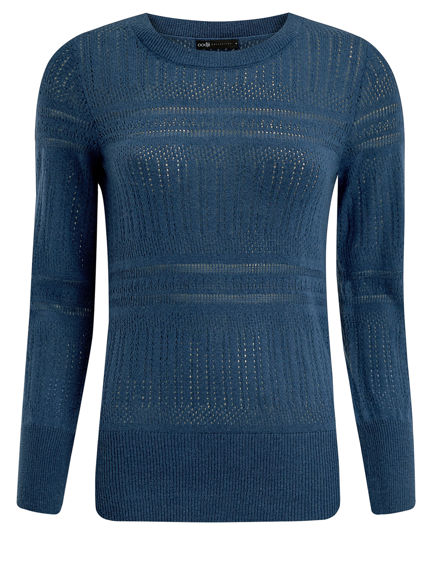 Джемпер женский oodji Collection, цвет: синий. 73810237/45899/7400N. Размер XS (42)73810237/45899/7400N Джемпер женский oodji Collection, цвет: синий. 73810237/45899/7400N. Размер XS (42)73810237/45899/7400NЖенский джемпер oodji Collection изготовлен из мягкой пряжи. Модель тонкой ажурной вязки имеет круглый вырез горловины и длинные рукава. Вырез горловины, манжеты и низ изделия связаны резинкой.