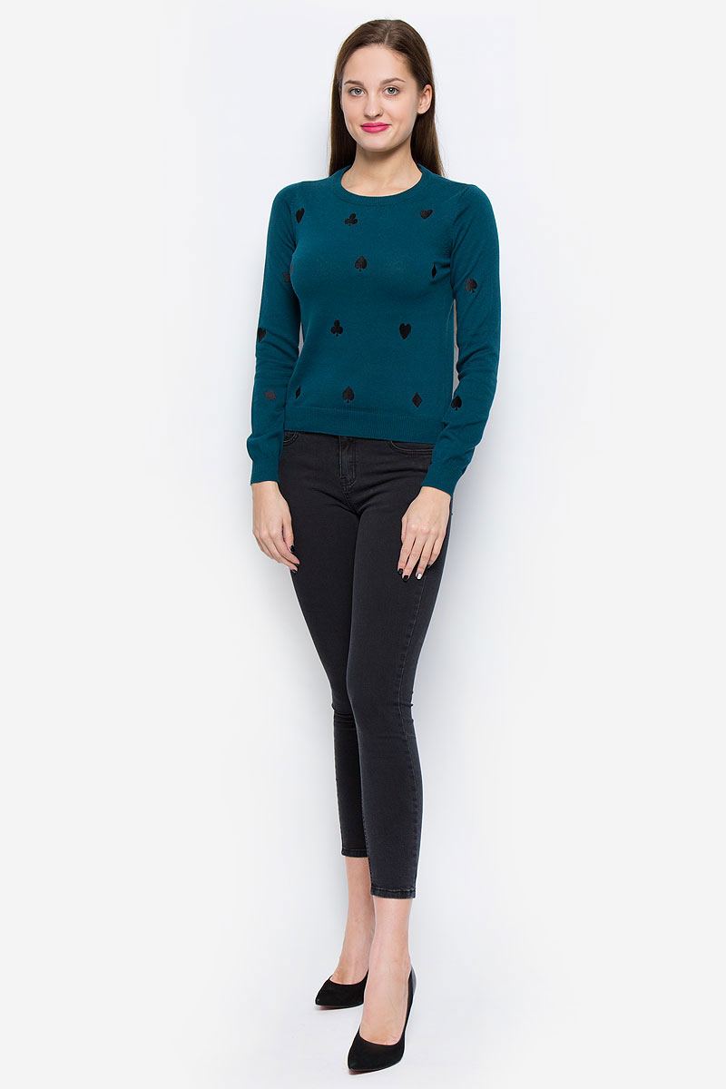 Пуловер женский Vero Moda, цвет: темно-бирюзовый. 10162065. Размер XS (40)10162065_Reflecting Pond Пуловер женский Vero Moda, цвет: темно-бирюзовый. 10162065. Размер XS (40)10162065_Reflecting PondСтильный женский пуловер Vero Moda выполненный из натурального хлопка замечательно дополнит ваш образ в прохладную погоду. Модель с круглым вырезом горловины и длинными рукавами оформлена оригинальными вышивками. Горловина, низ изделия и манжеты рукавов выполнены резинкой.