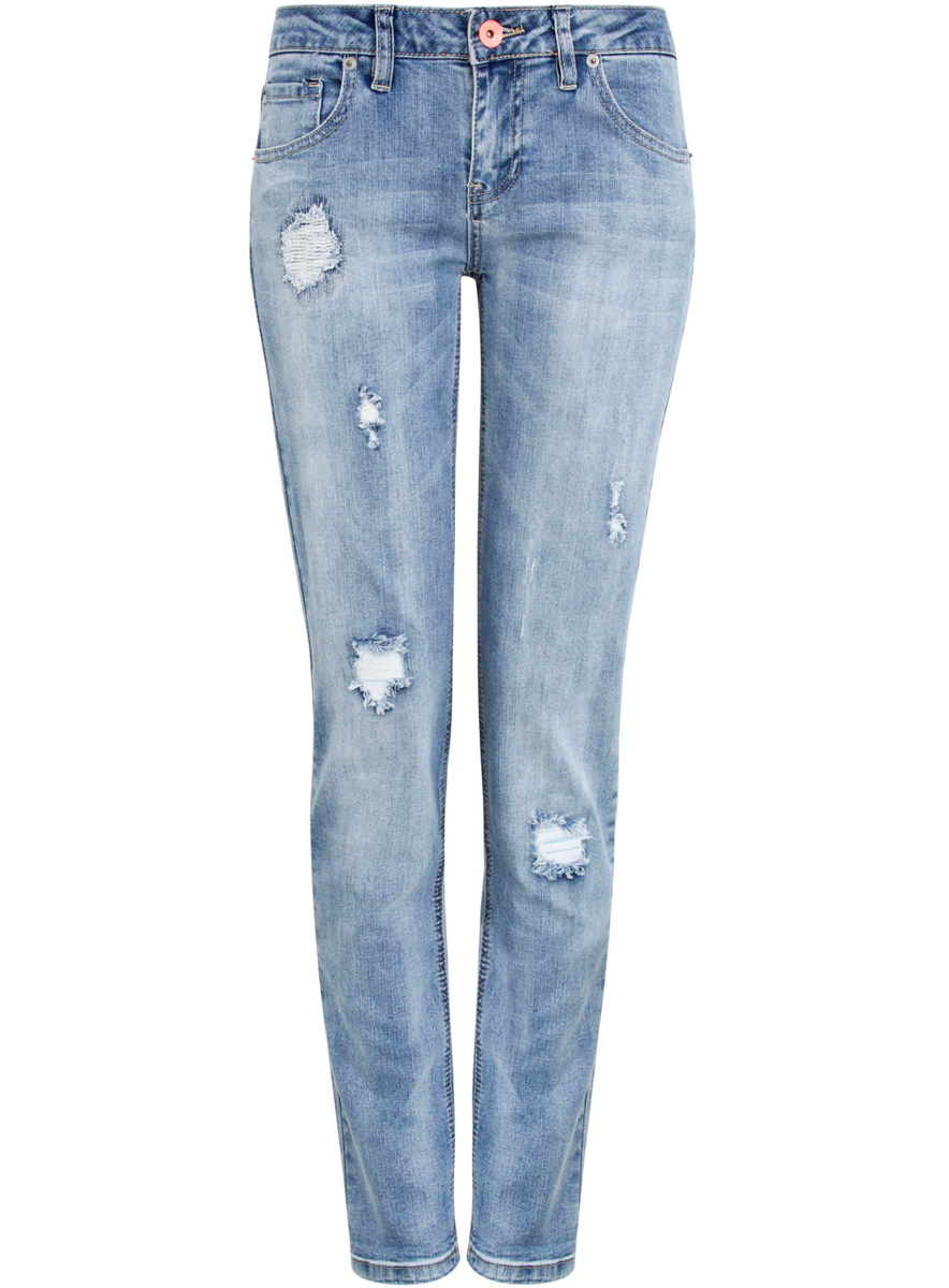 Джинсы женские oodji Denim, цвет: голубой. 12101098/22306/7000W. Размер 28-30 (46-30)12101098/22306/7000W Джинсы женские oodji Denim, цвет: голубой. 12101098/22306/7000W. Размер 28-30 (46-30)12101098/22306/7000WЖенские джинсы oodji Denim выполнены из высококачественного эластичного хлопка. Джинсы-скинни стандартной посадки застегиваются на пуговицу в поясе и ширинку на застежке-молнии, дополнены шлевками для ремня. Джинсы имеют классический пятикарманный крой: спереди модель дополнена двумя втачными карманами и одним маленьким накладным кармашком, а сзади - двумя накладными карманами. Джинсы украшены декоративными потертостями.