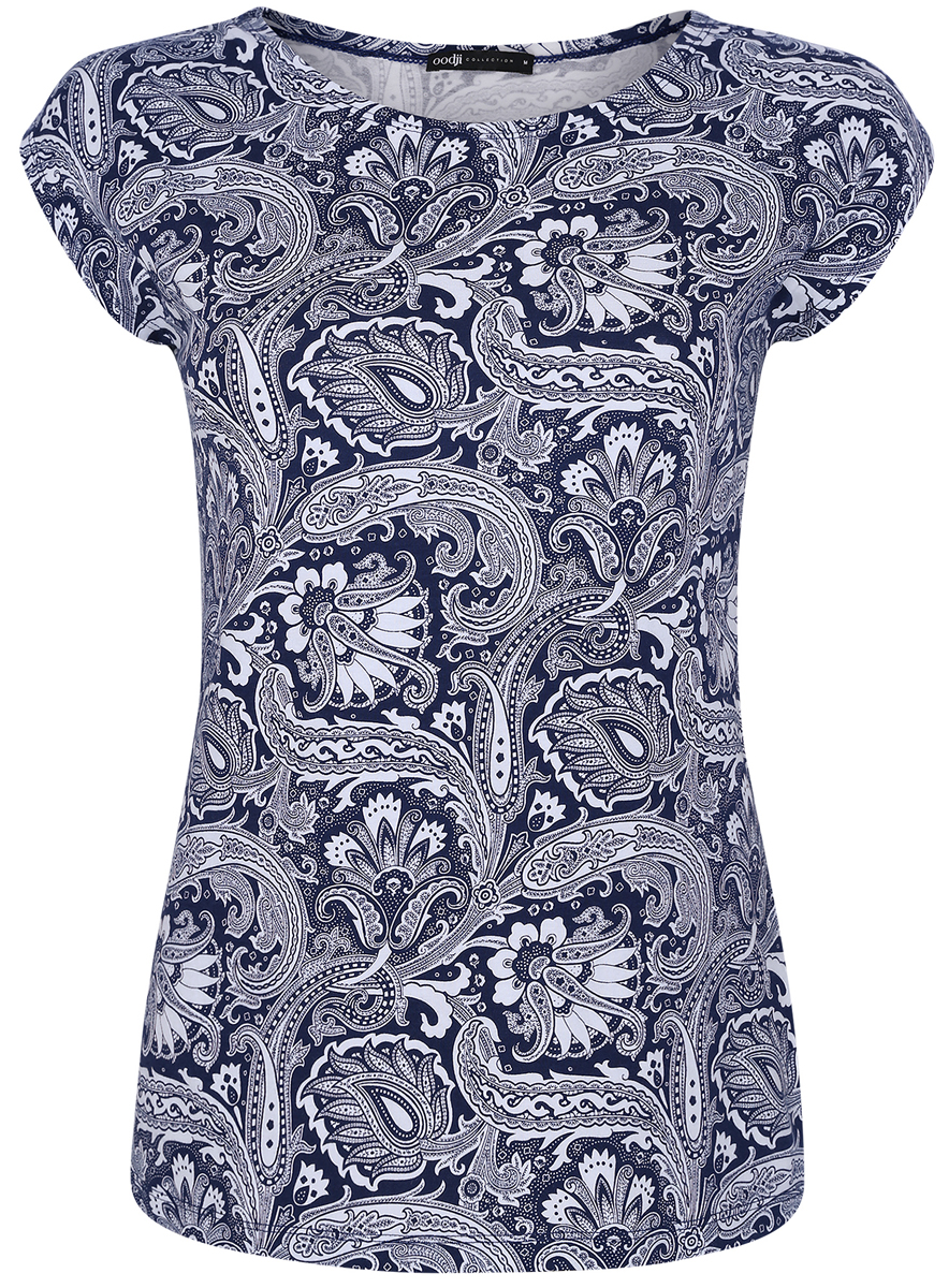 Футболка женская oodji Collection, цвет: темно-синий, белый. 24708006/16651/7530E. Размер XS (42)24708006/16651/7530E Футболка женская oodji Collection, цвет: темно-синий, белый. 24708006/16651/7530E. Размер XS (42)24708006/16651/7530EФутболка oodji Collection выполнена из натурального хлопка с добавлением эластана, обеспечивающего эластичность и хорошую посадку. Модель с круглым воротником и коротким рукавом оформлена оригинальным принтом.
