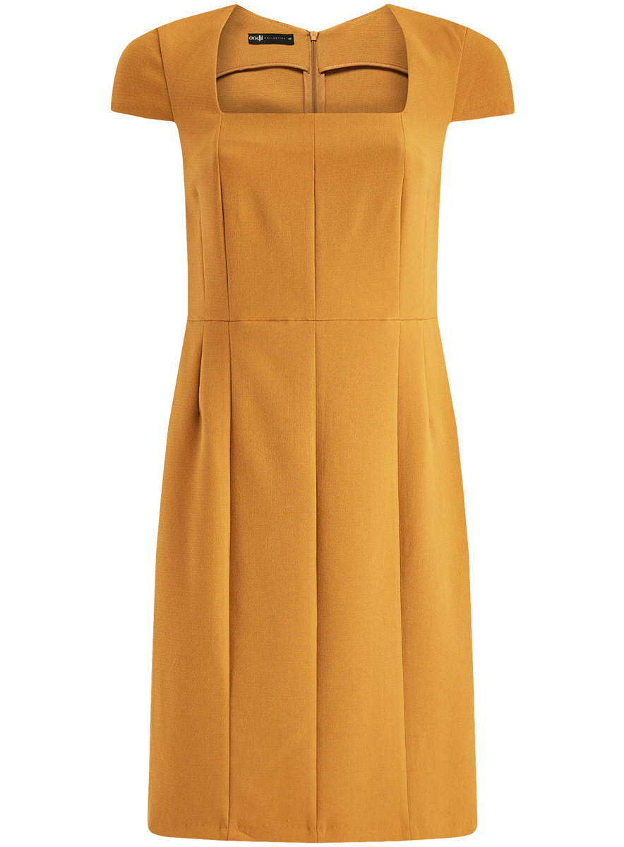 Платье oodji Collection, цвет: горчичный. 21902065/31291/5700N. Размер 36 (42-170)21902065/31291/5700N Платье oodji Collection, цвет: горчичный. 21902065/31291/5700N. Размер 36 (42-170)21902065/31291/5700NЖенское приталенное платье-футляр oodji имеет квадратный вырез воротника, рукава-крылышки и шлицу сзади. Застегивается на молнию на спинке. Выполнено из плотной ткани.