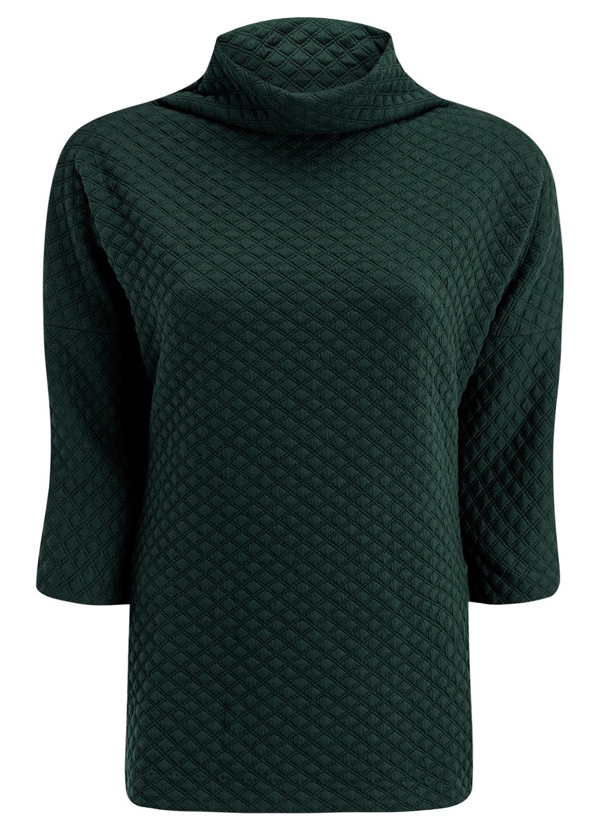 Джемпер женский oodji Collection, цвет: темно-зеленый. 24808005/45964/6C00N. Размер L (48)24808005/45964/6C00N Джемпер женский oodji Collection, цвет: темно-зеленый. 24808005/45964/6C00N. Размер L (48)24808005/45964/6C00NЖенский джемпер oodji Collection выполнен из фактурного материала. Джемпер с широким воротником-стойкой имеет рукава 3/4 со спущенной линией плеча.