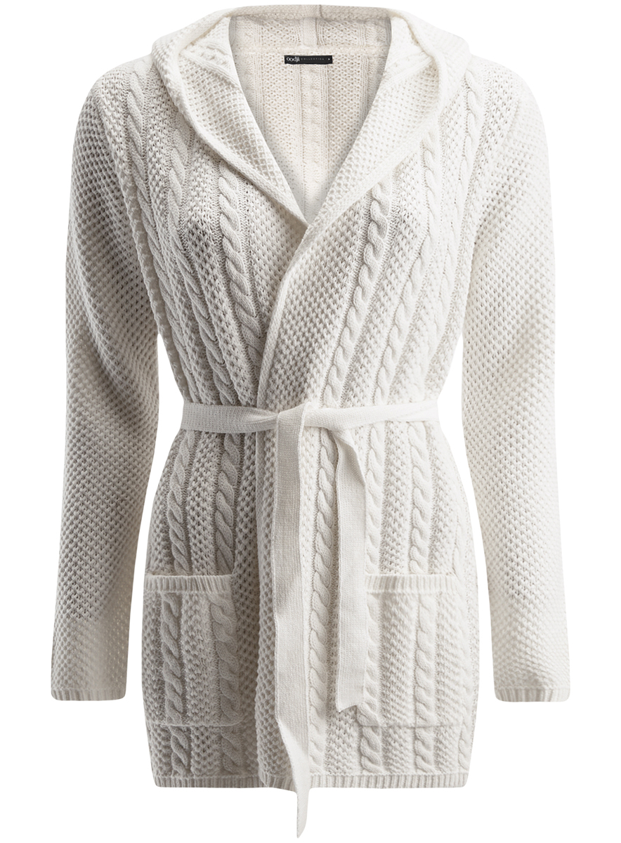 Кардиган женский oodji Collection, цвет: белый. 73207185/33491/1000N. Размер XL (50)73207185/33491/1000N Кардиган женский oodji Collection, цвет: белый. 73207185/33491/1000N. Размер XL (50)73207185/33491/1000NСтильный женский кардиган oodji Collection, выполненный из хлопка и ПАН-волокна, подчеркнет ваш уникальный стиль и поможет создать оригинальный женственный образ.Модель с капюшоном и длинными рукавами оформлена оригинальным вязаным узором. Манжеты рукавов и низ изделия связаны резинкой. Изделие дополнено поясом на талии. Спереди расположены два накладных кармана.