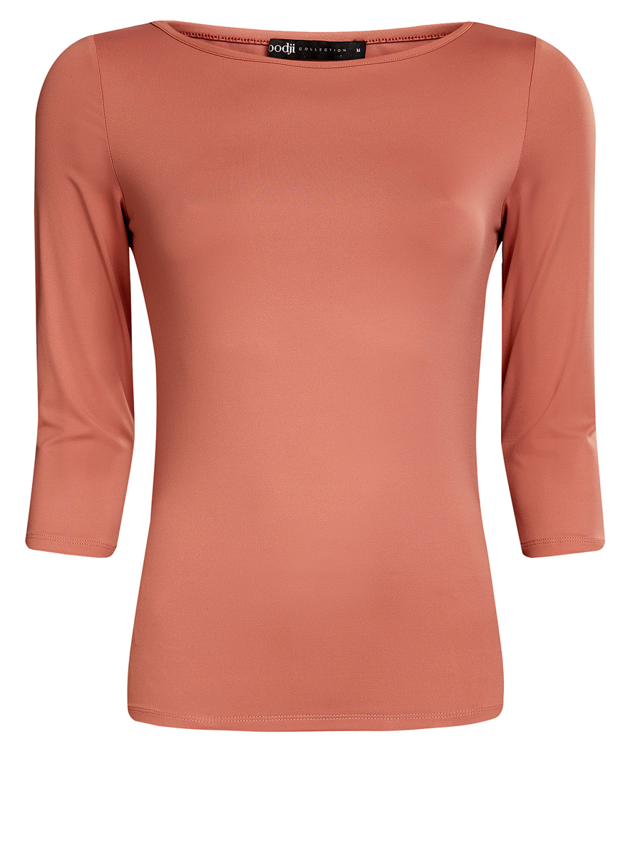 Лонгслив женский oodji Collection, цвет: карамель. 24211001B/45297/4B00N. Размер L (48)24211001B/45297/4B00N Лонгслив женский oodji Collection, цвет: карамель. 24211001B/45297/4B00N. Размер L (48)24211001B/45297/4B00NЖенский лонгслив облегающего силуэта с вырезом горловины лодочка и рукавами 3/4 выполнен из высококачественного материала.